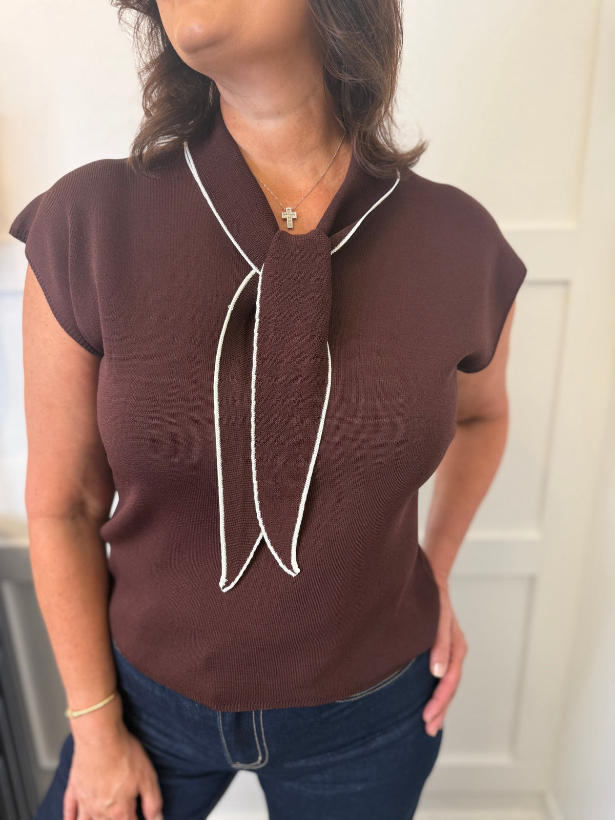 Sleeveless Knit Tie Top