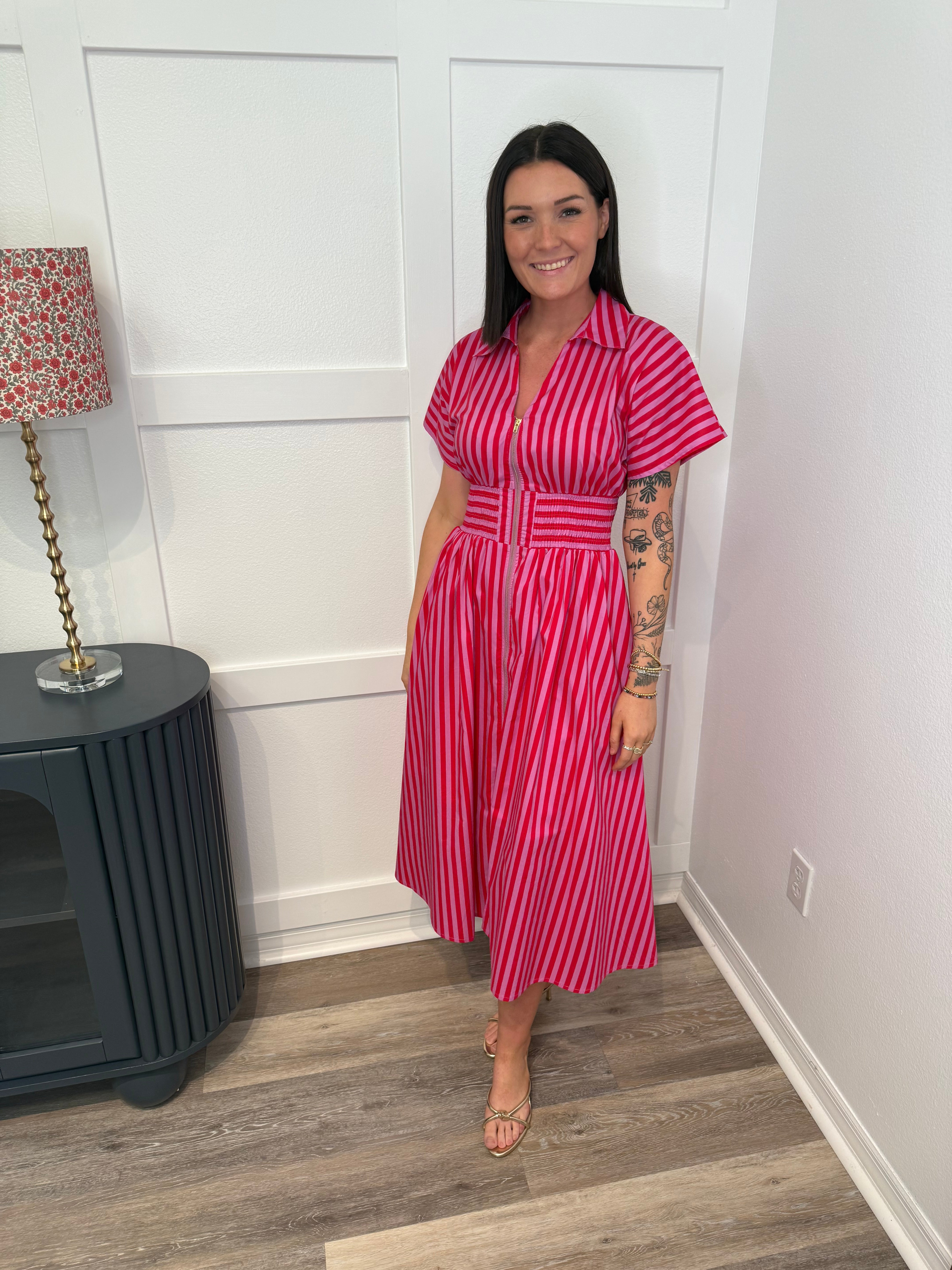 Red & Pink Striped Dress