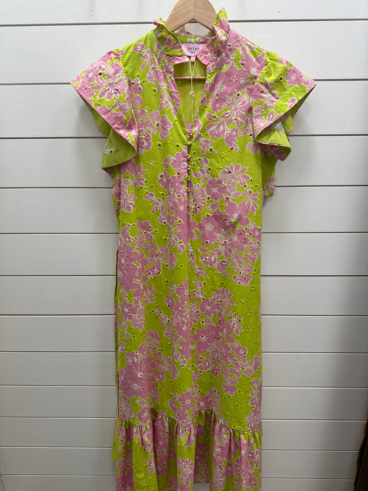 Apple Green and Pink Eyelet Maxi Dress