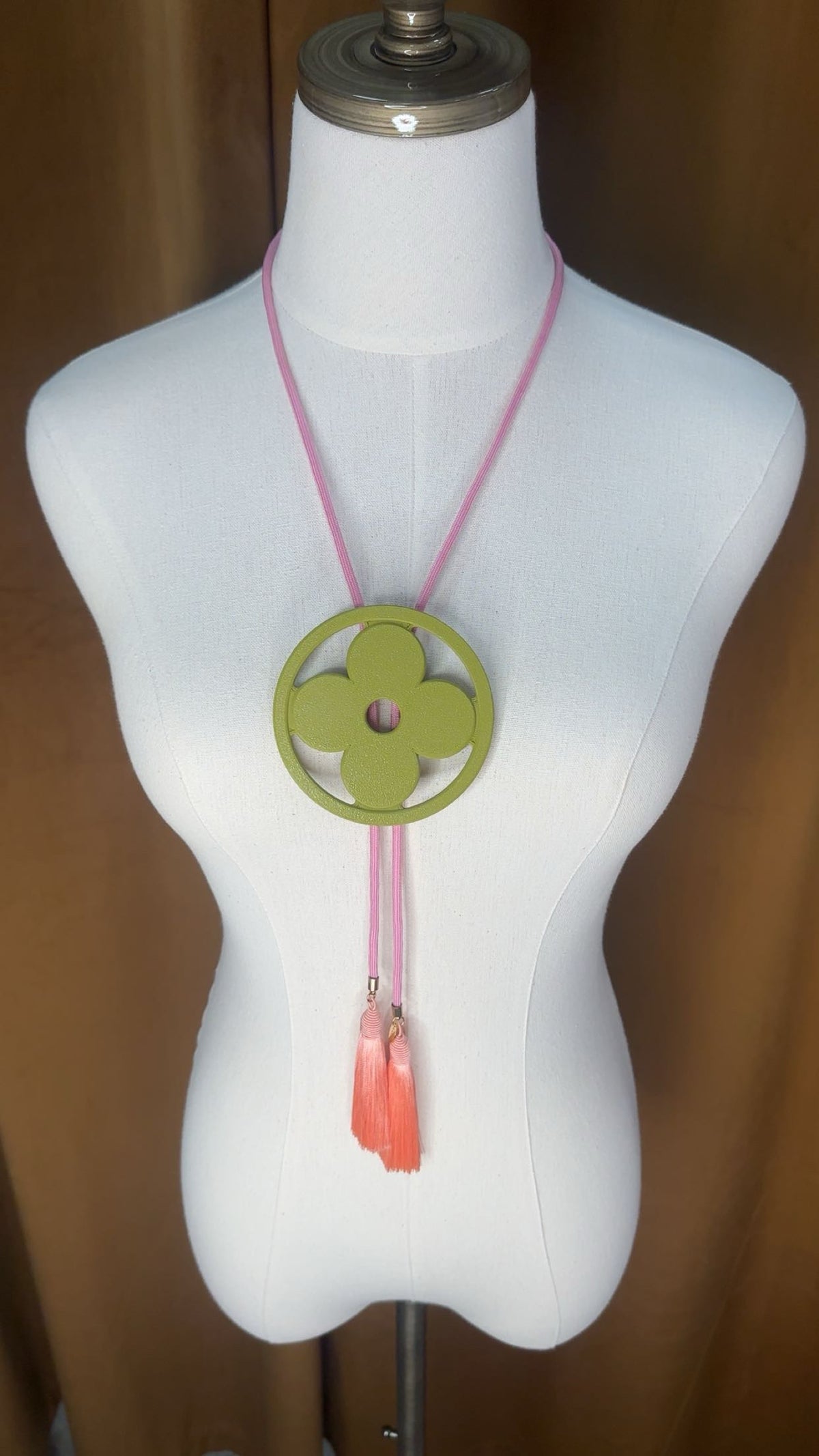 Clover Bolo Olive Green with Bubblegum Pink & Peach