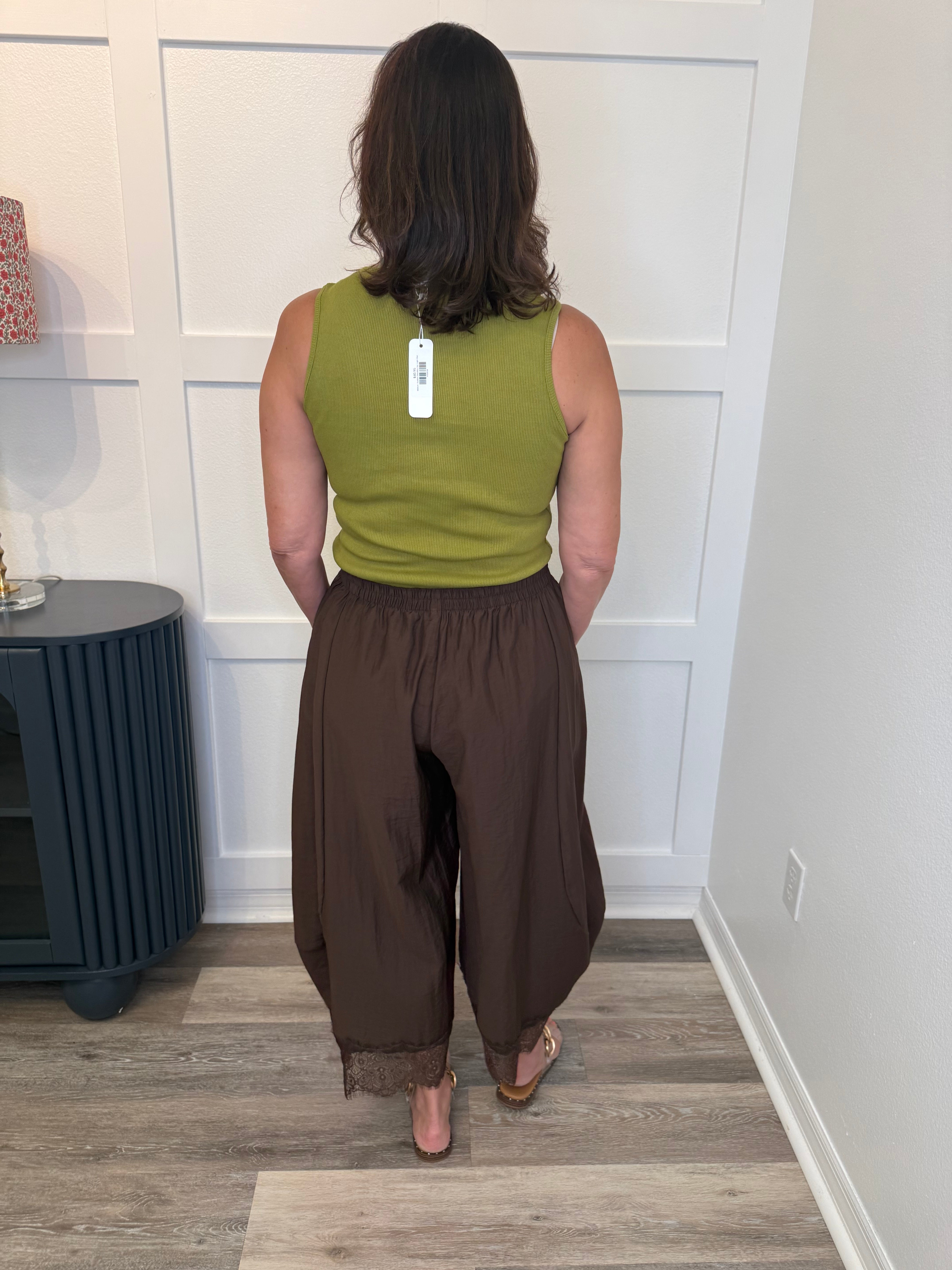 Cropped Lace Hem Barrel Pants