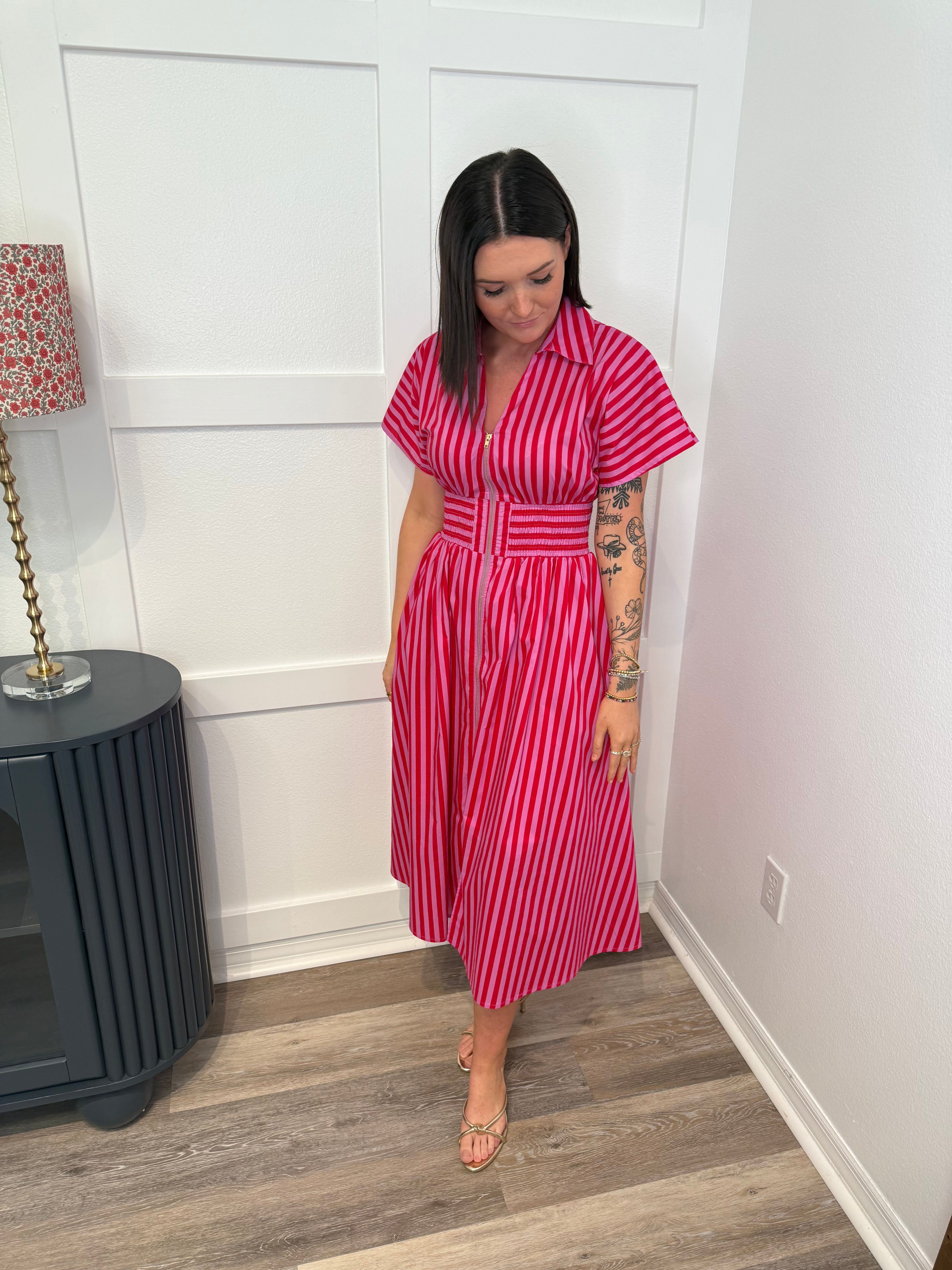 Red & Pink Striped Dress