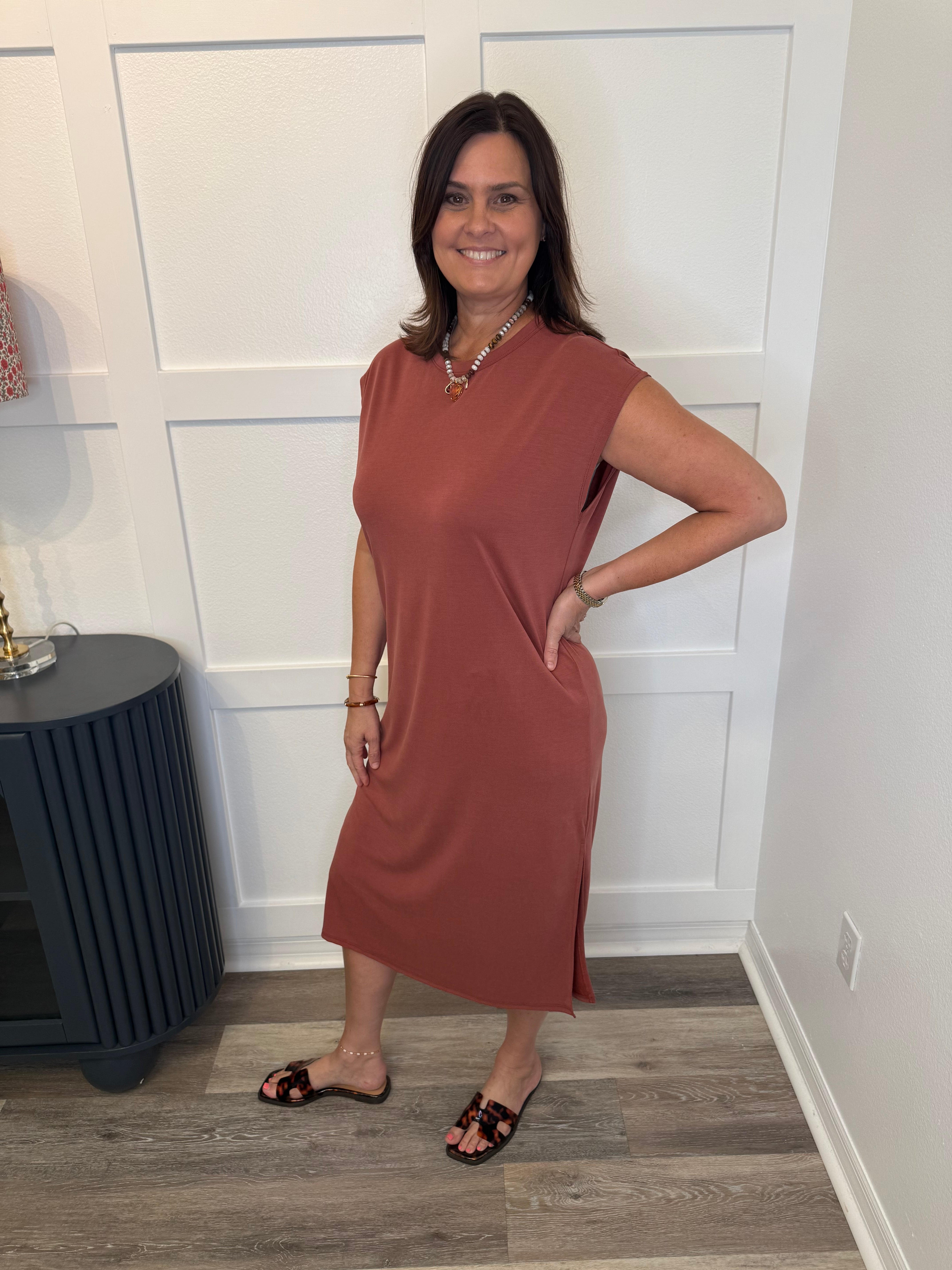 Buttery Soft Everyday Midi Dress Rust
