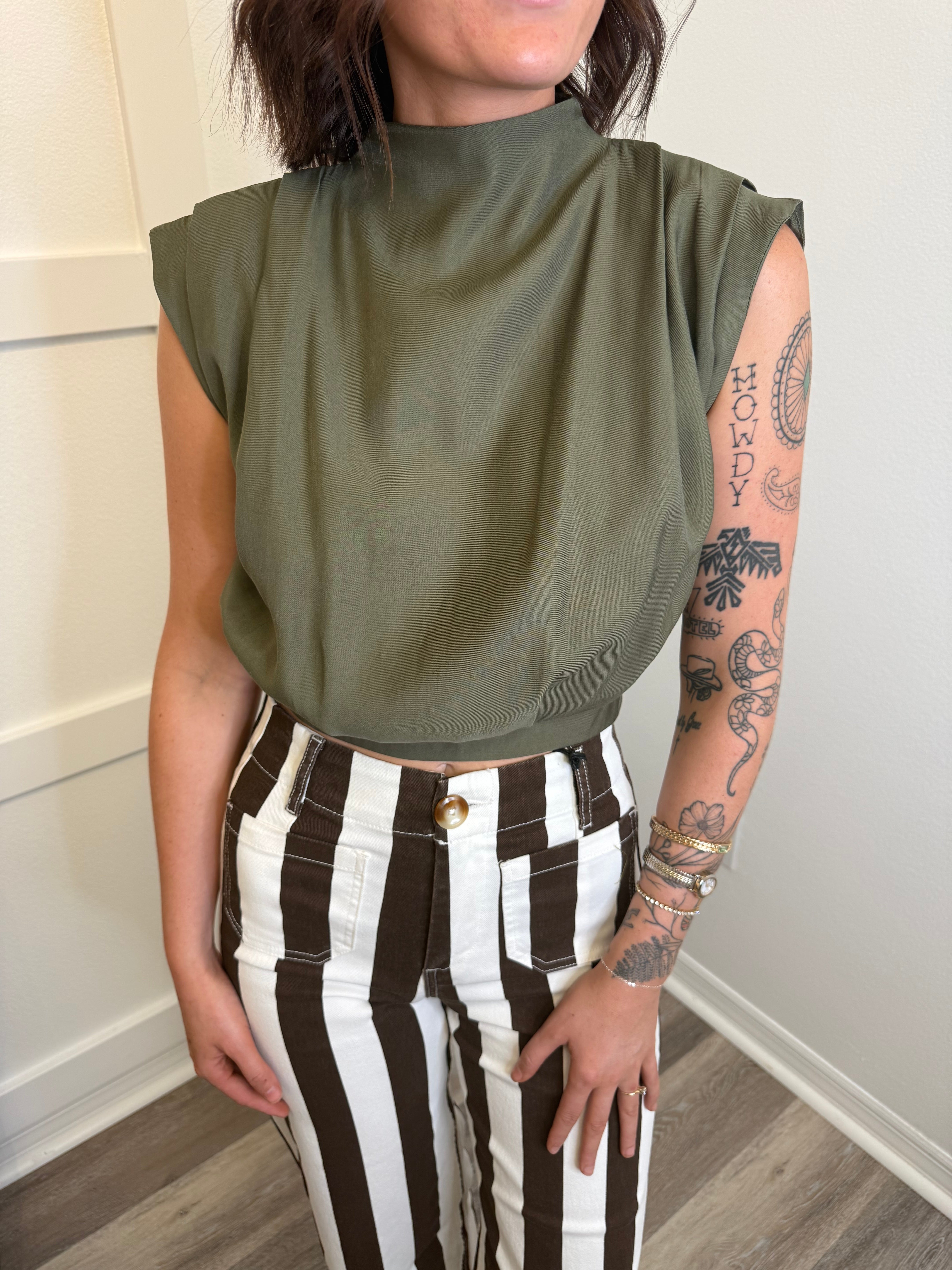 Pleated High Neck Top