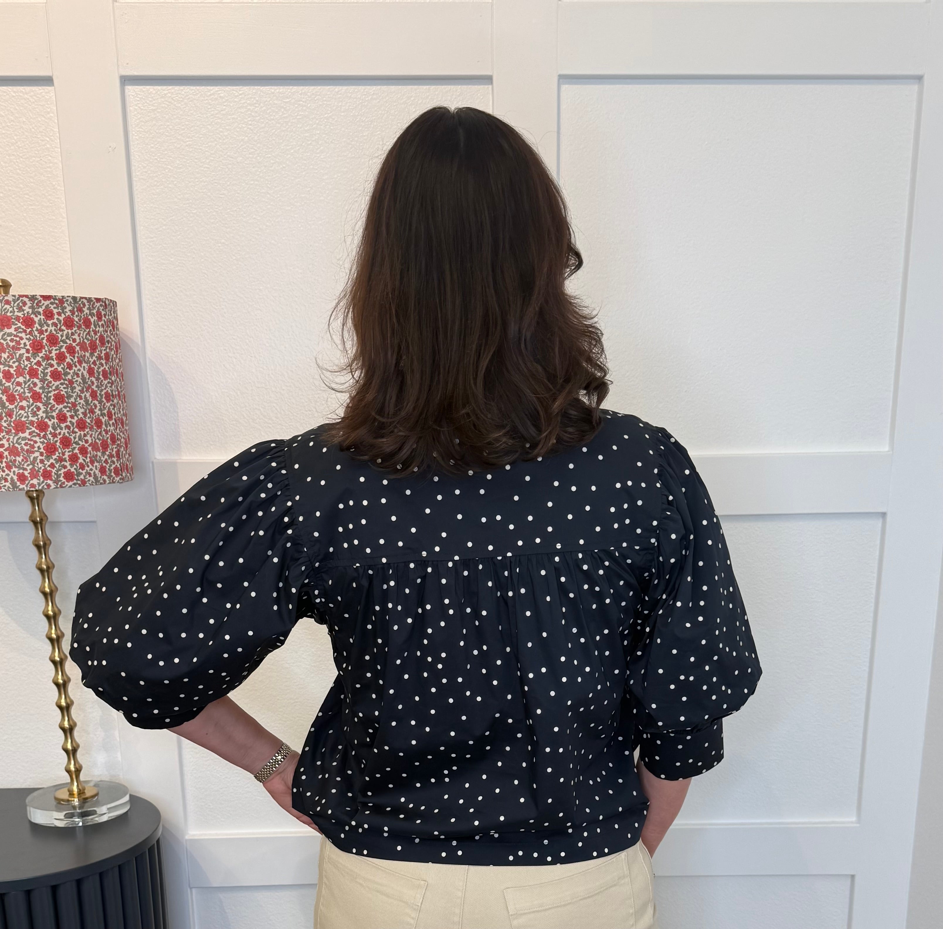 Navy Poka Dot Blouse