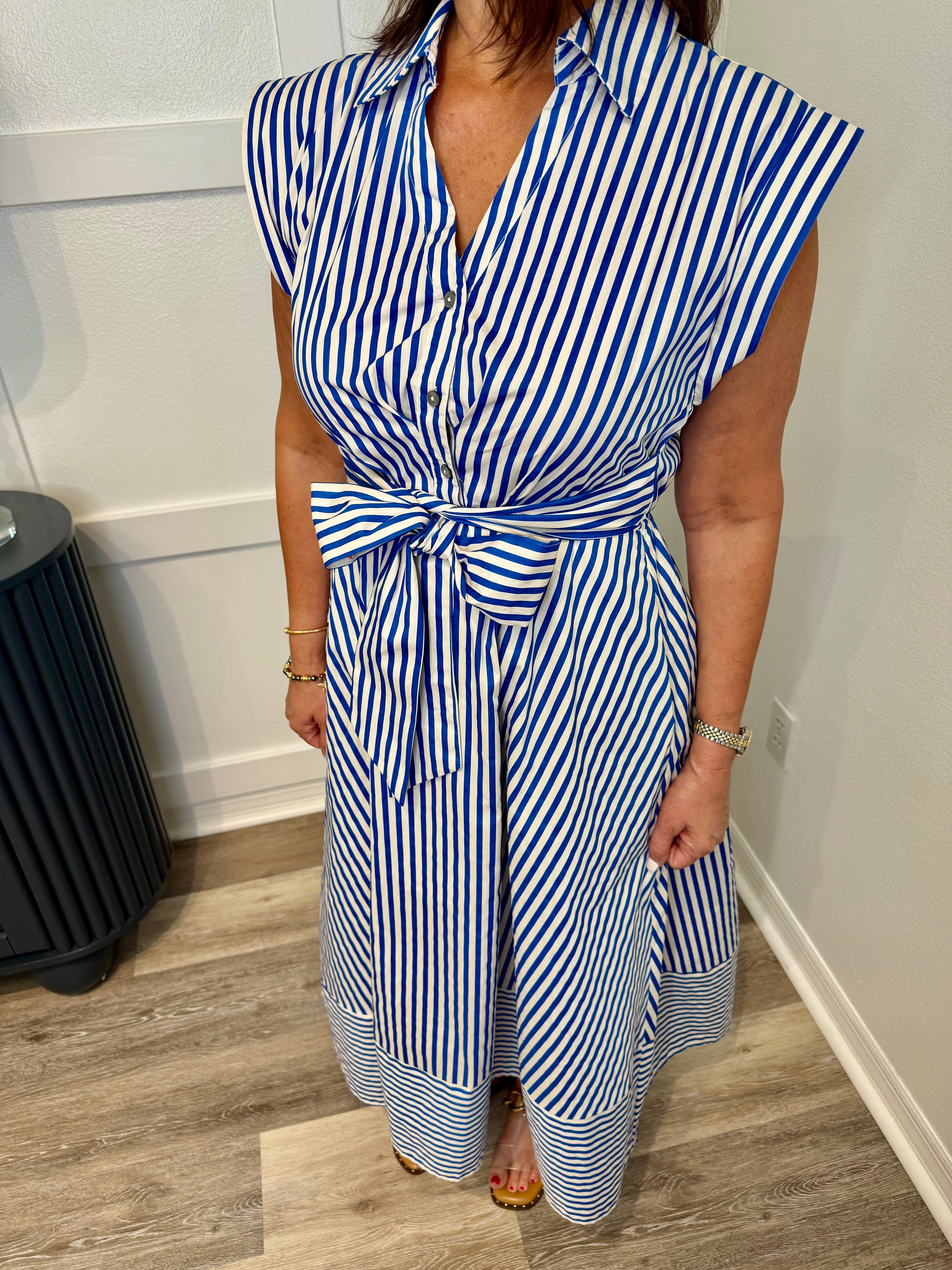 Blue and White Striped Dress