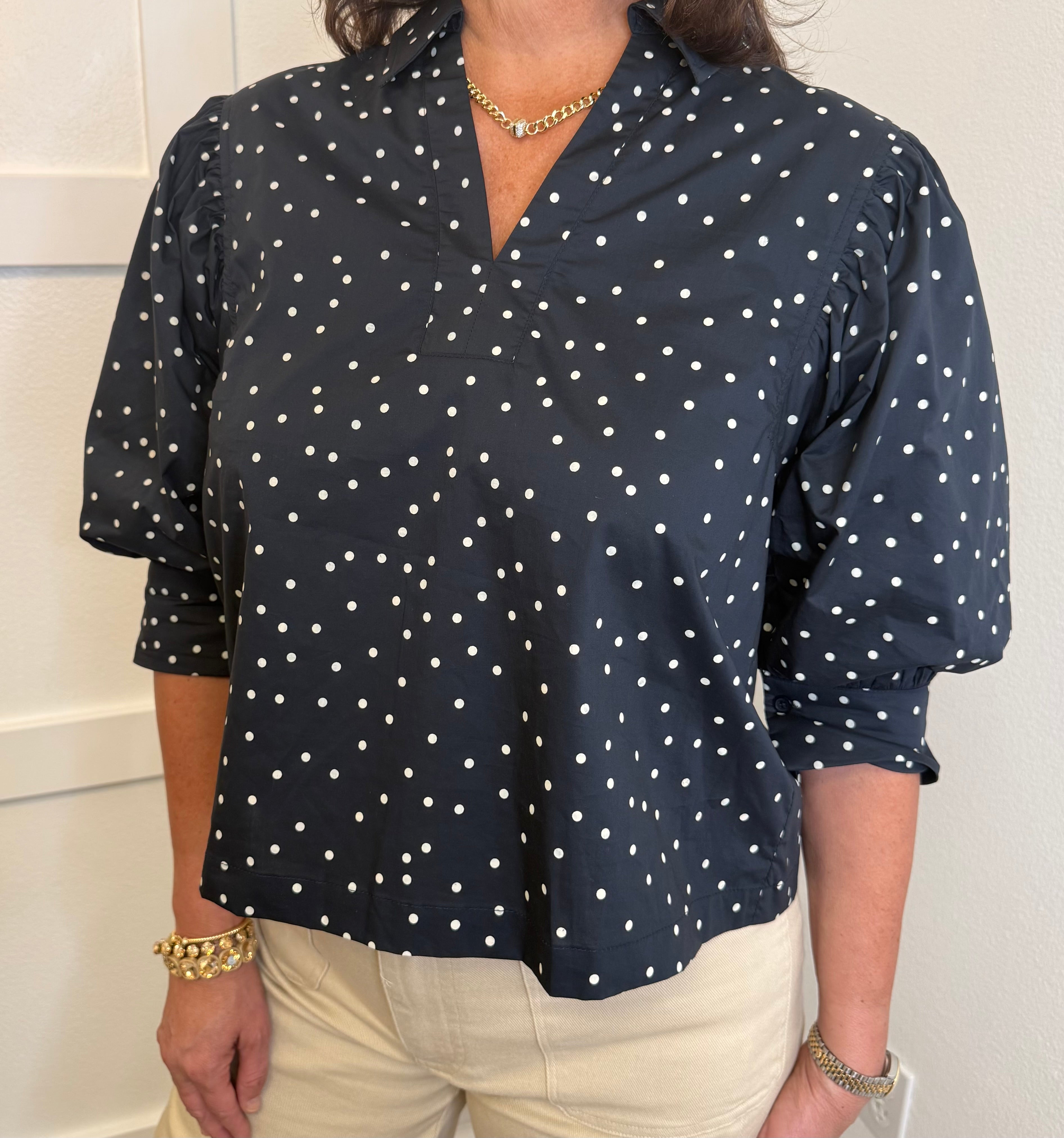 Navy Poka Dot Blouse