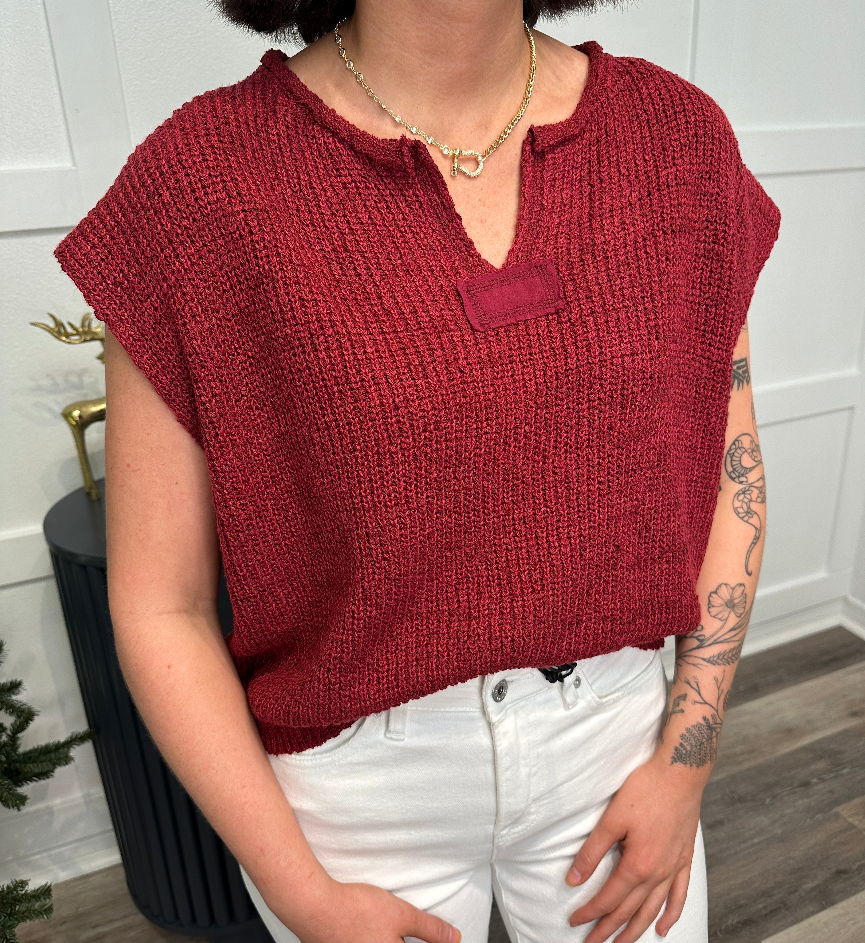 The Cranberry Crest Knit Top