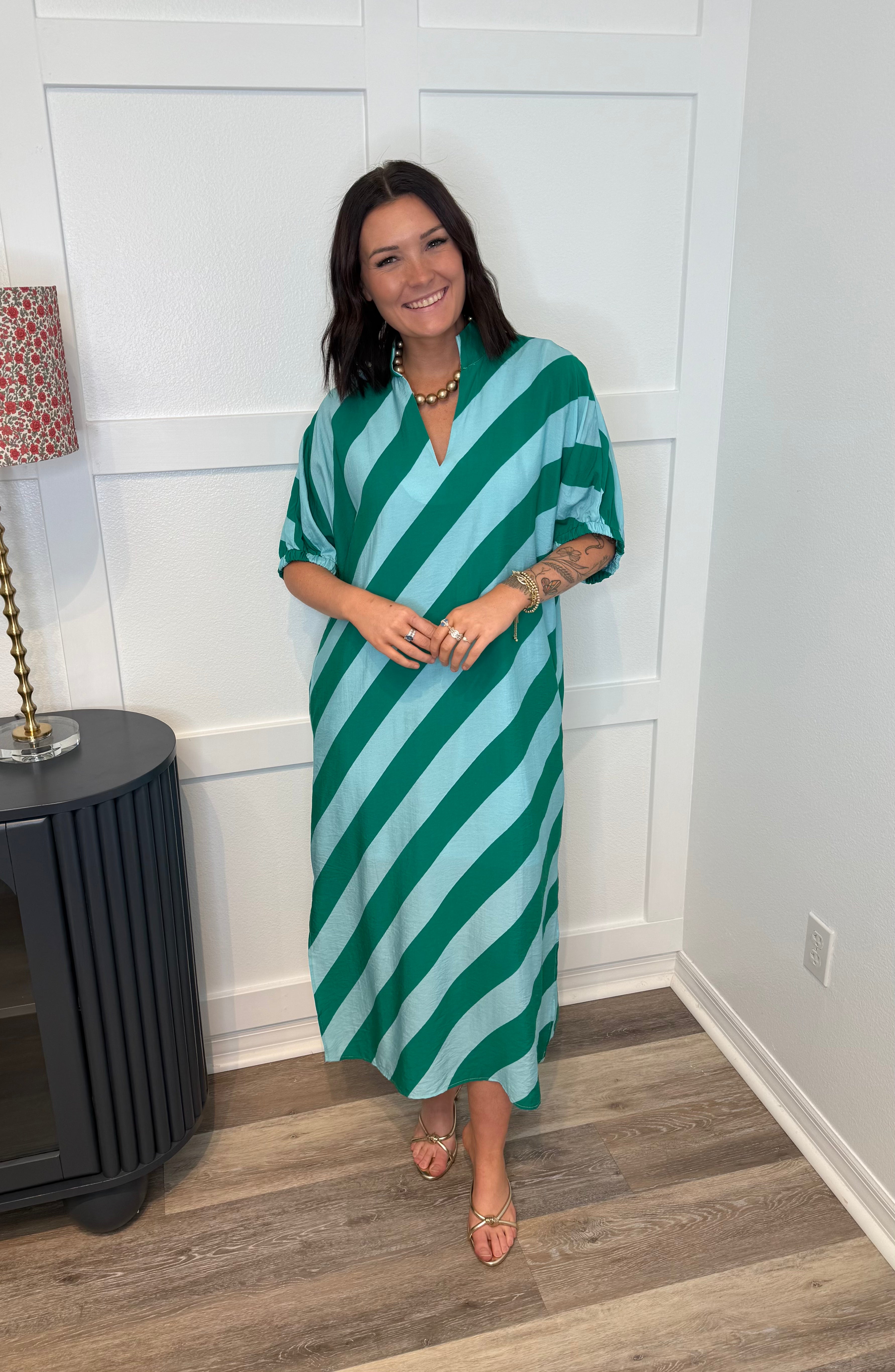 Green & Blue Striped Maxi