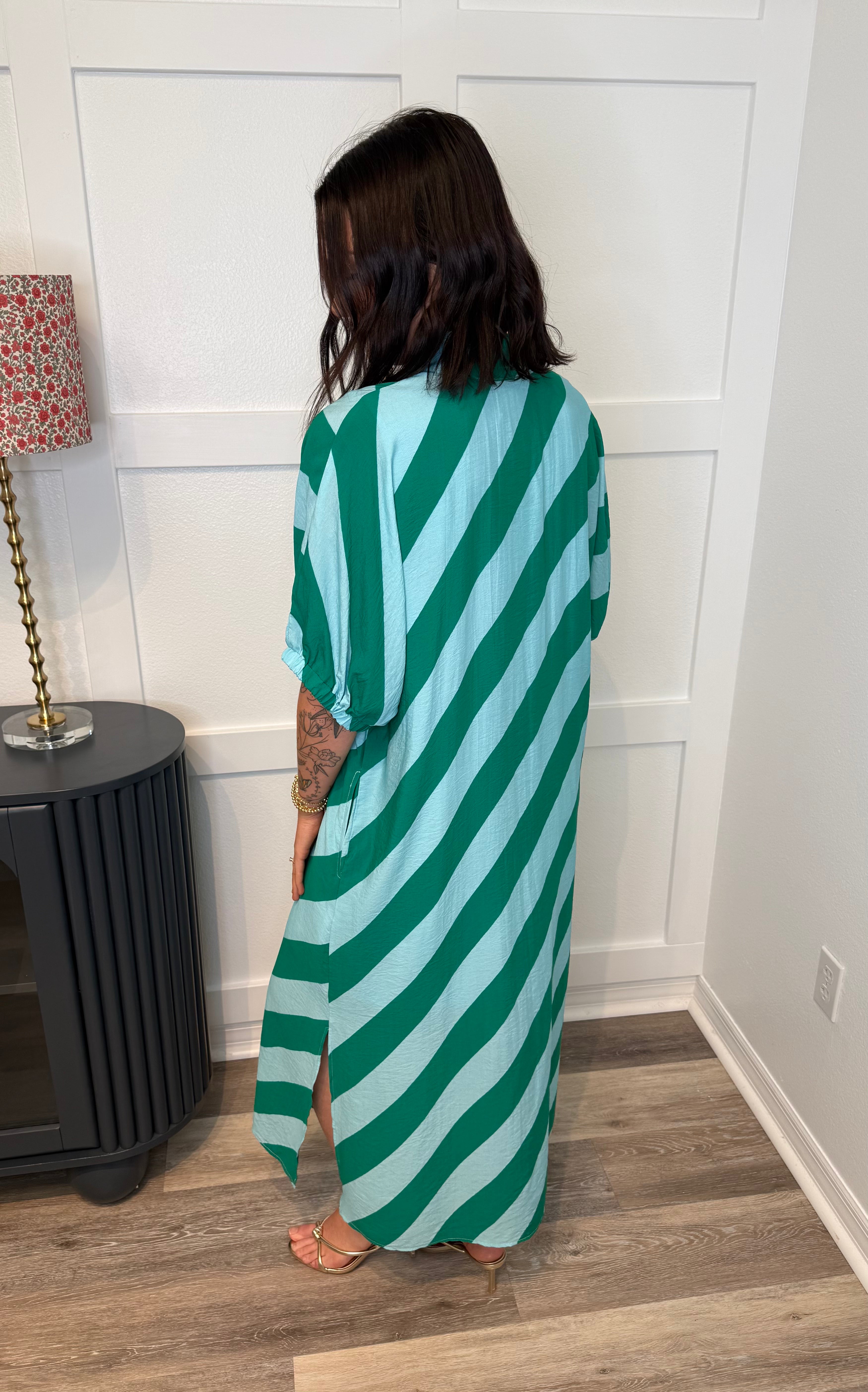 Green & Blue Striped Maxi