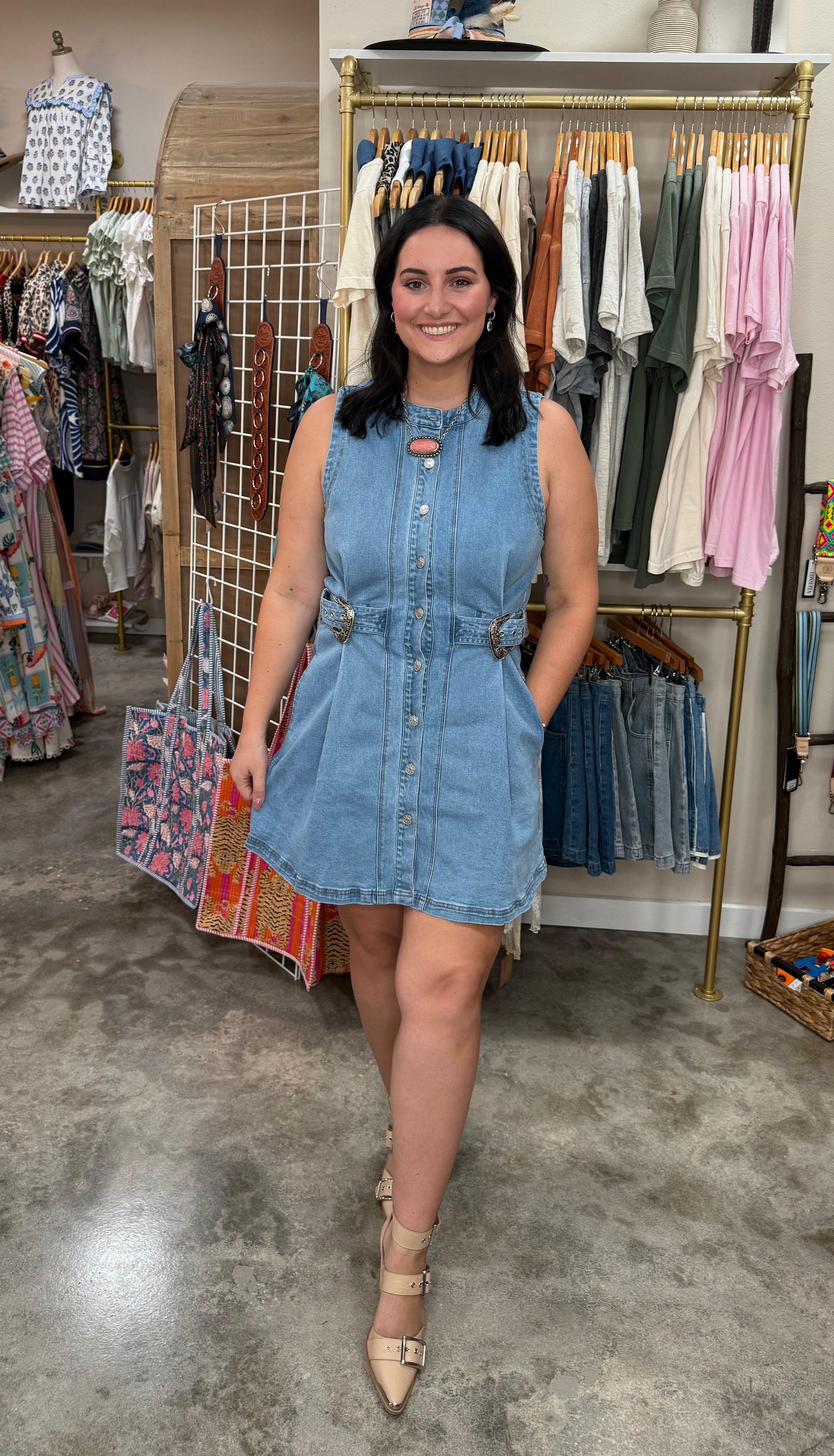 Buckle Up Denim Dress