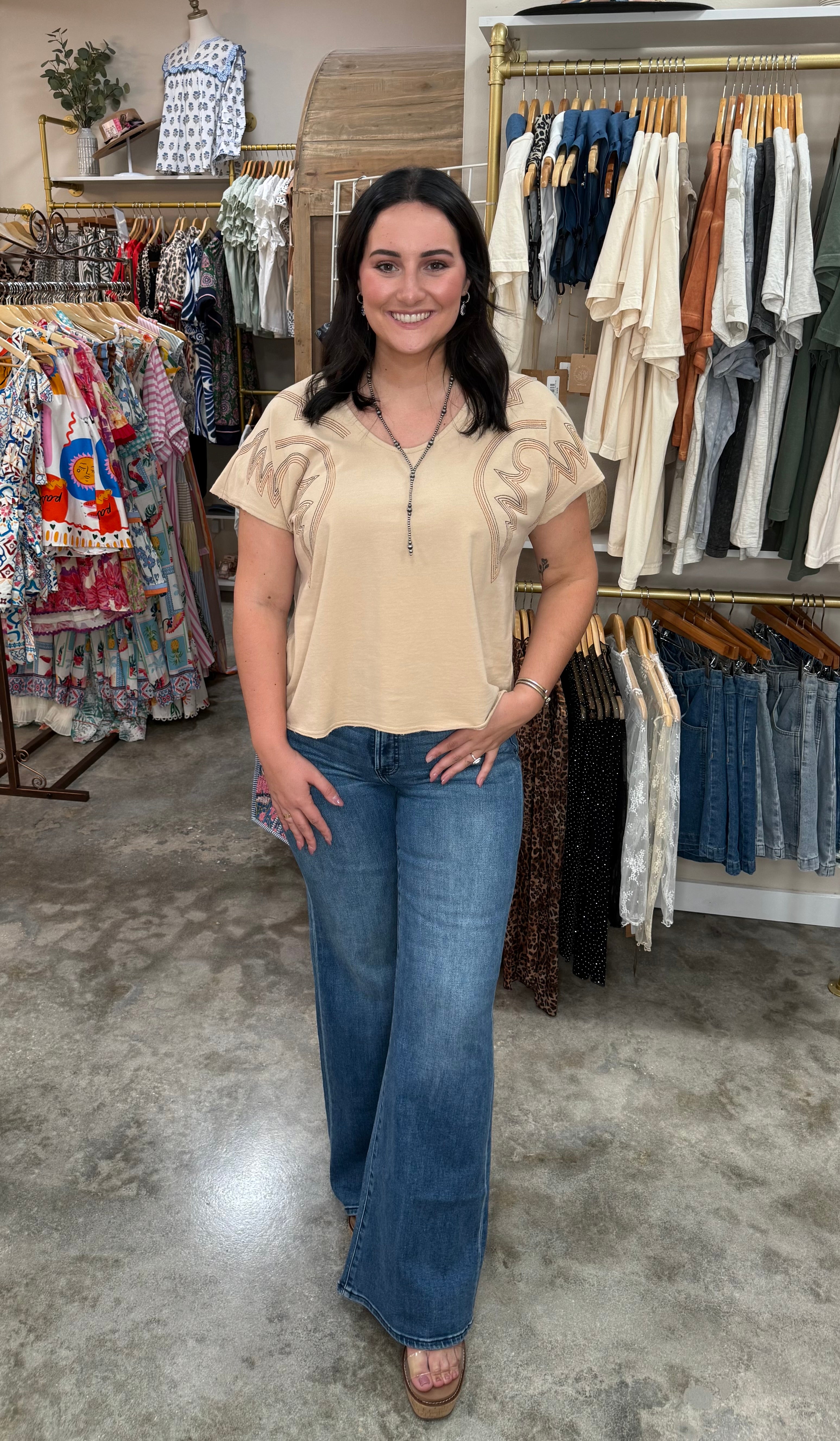 Prairie Stitch V Neck Tee