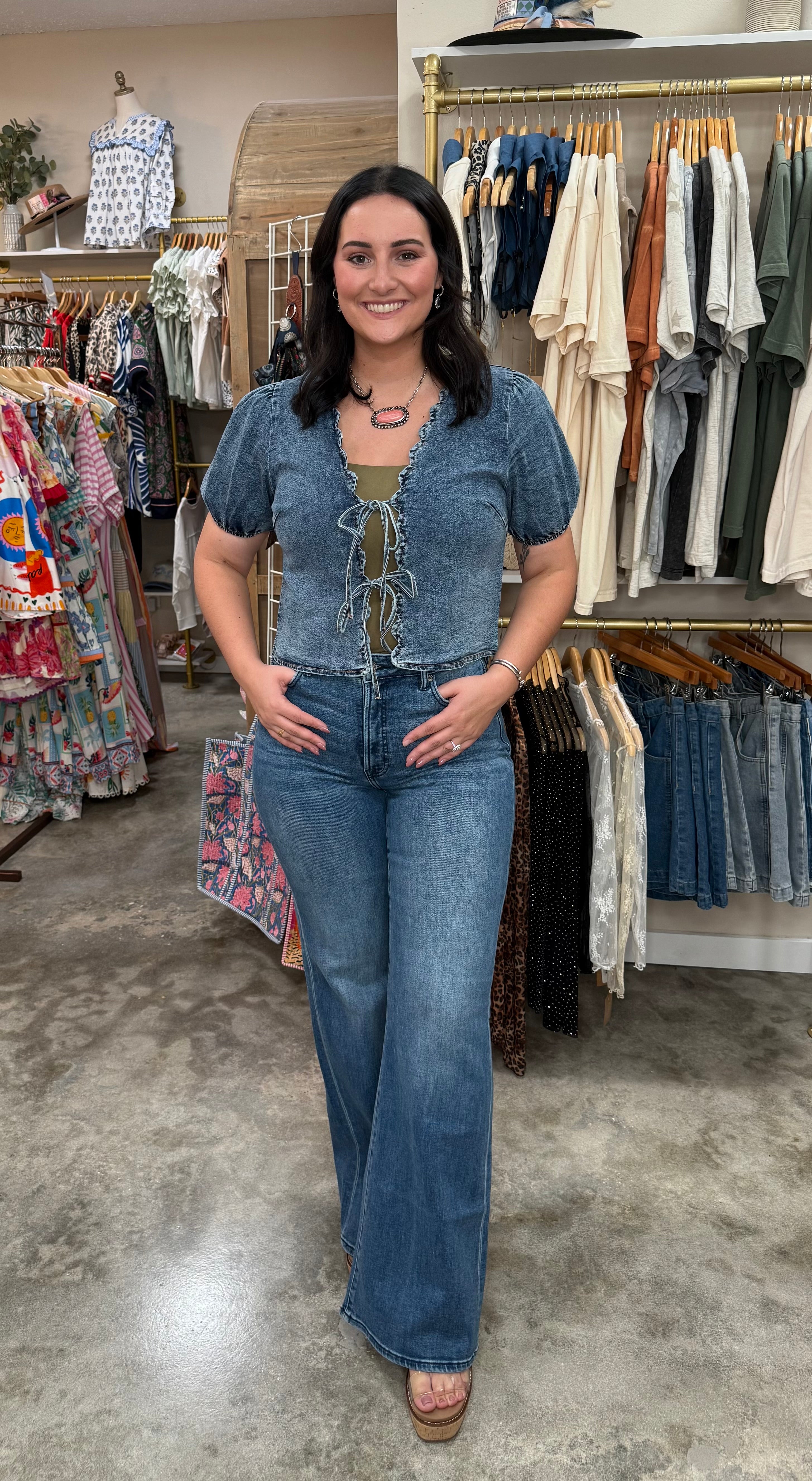 Blue Skies Scallop Top