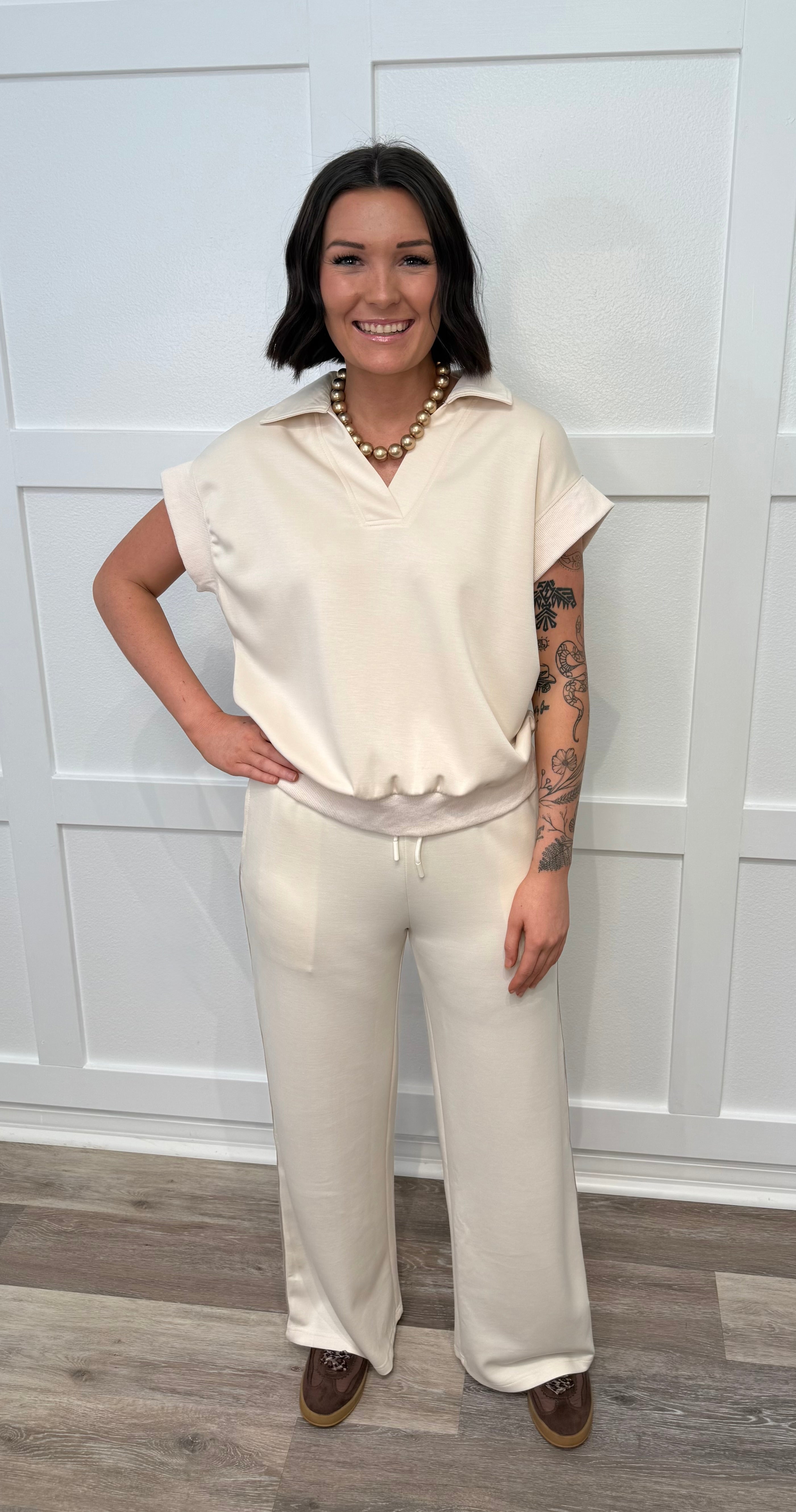 Ecru Luxe Track Pants