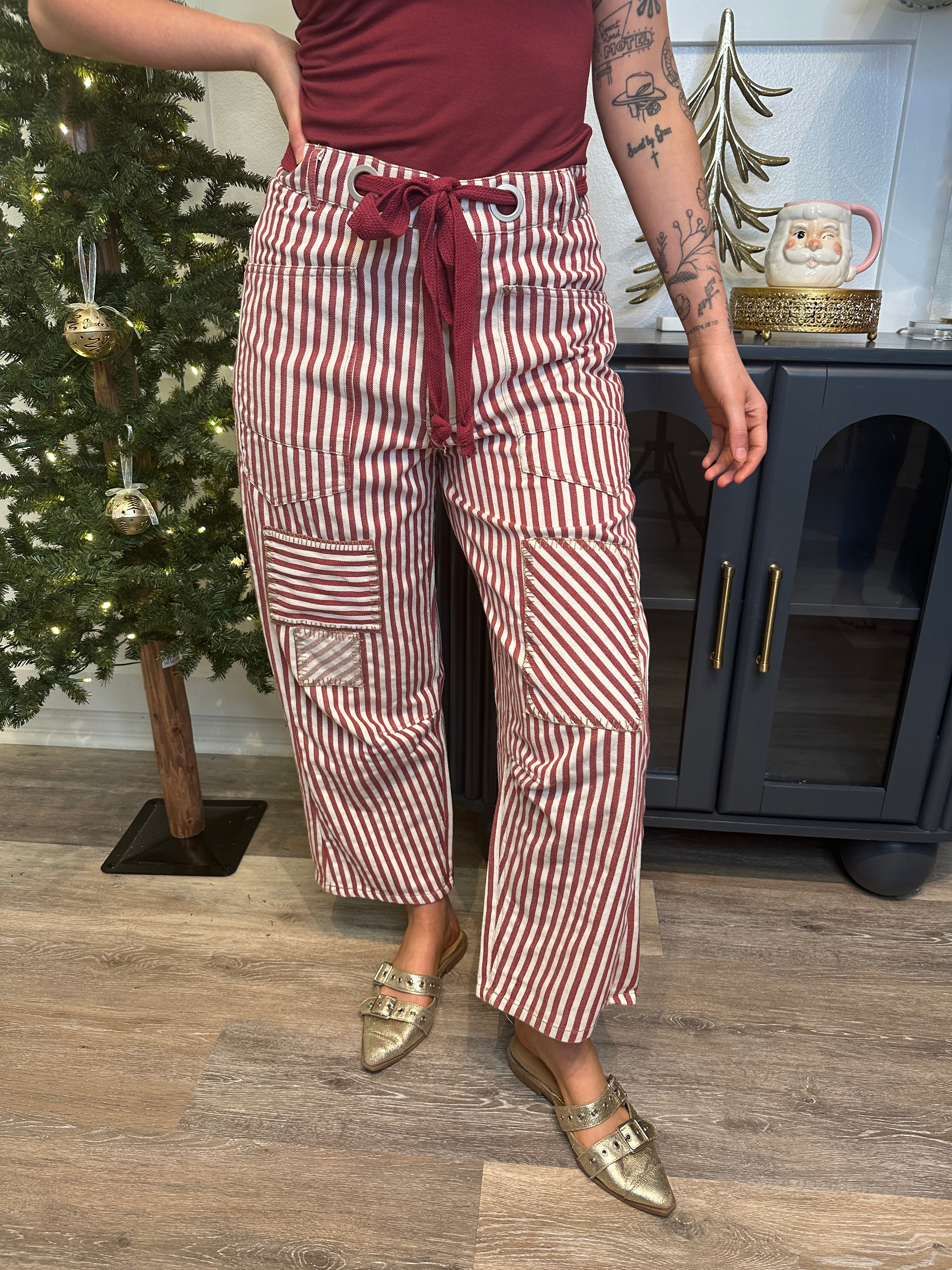 Berry Stripe Barrel Pants