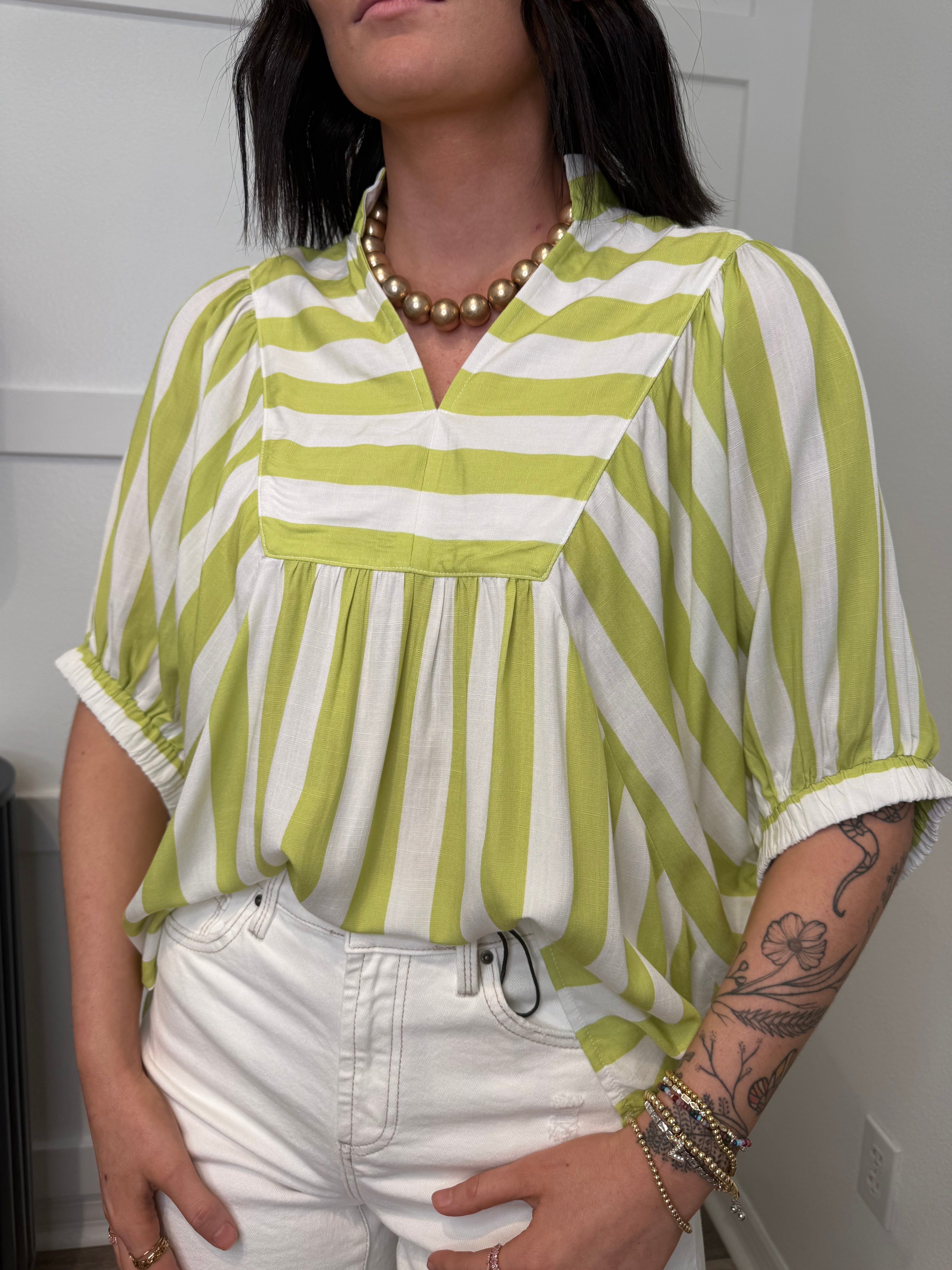 Lime Stripe Dolman Blouse