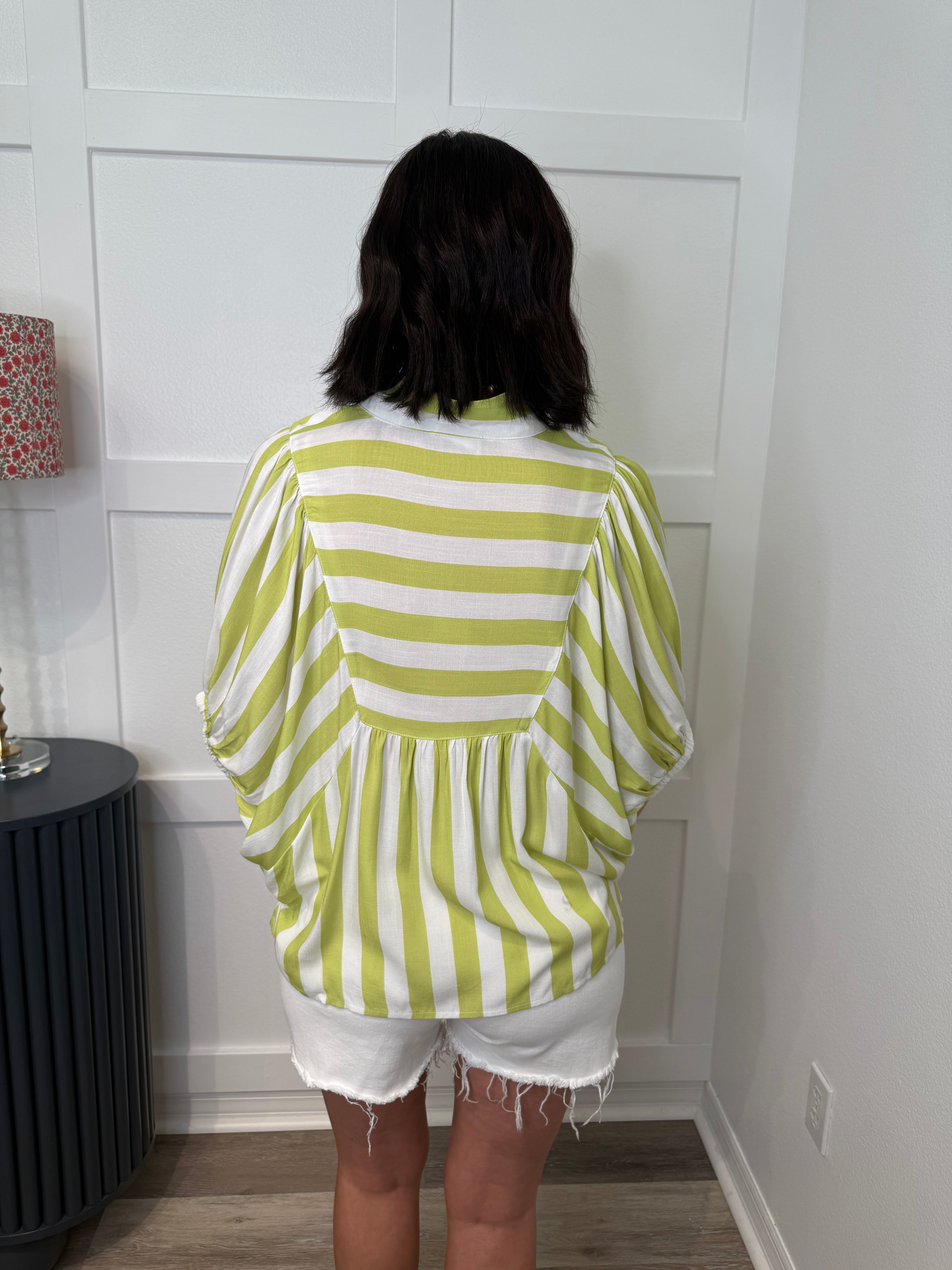 Lime Stripe Dolman Blouse