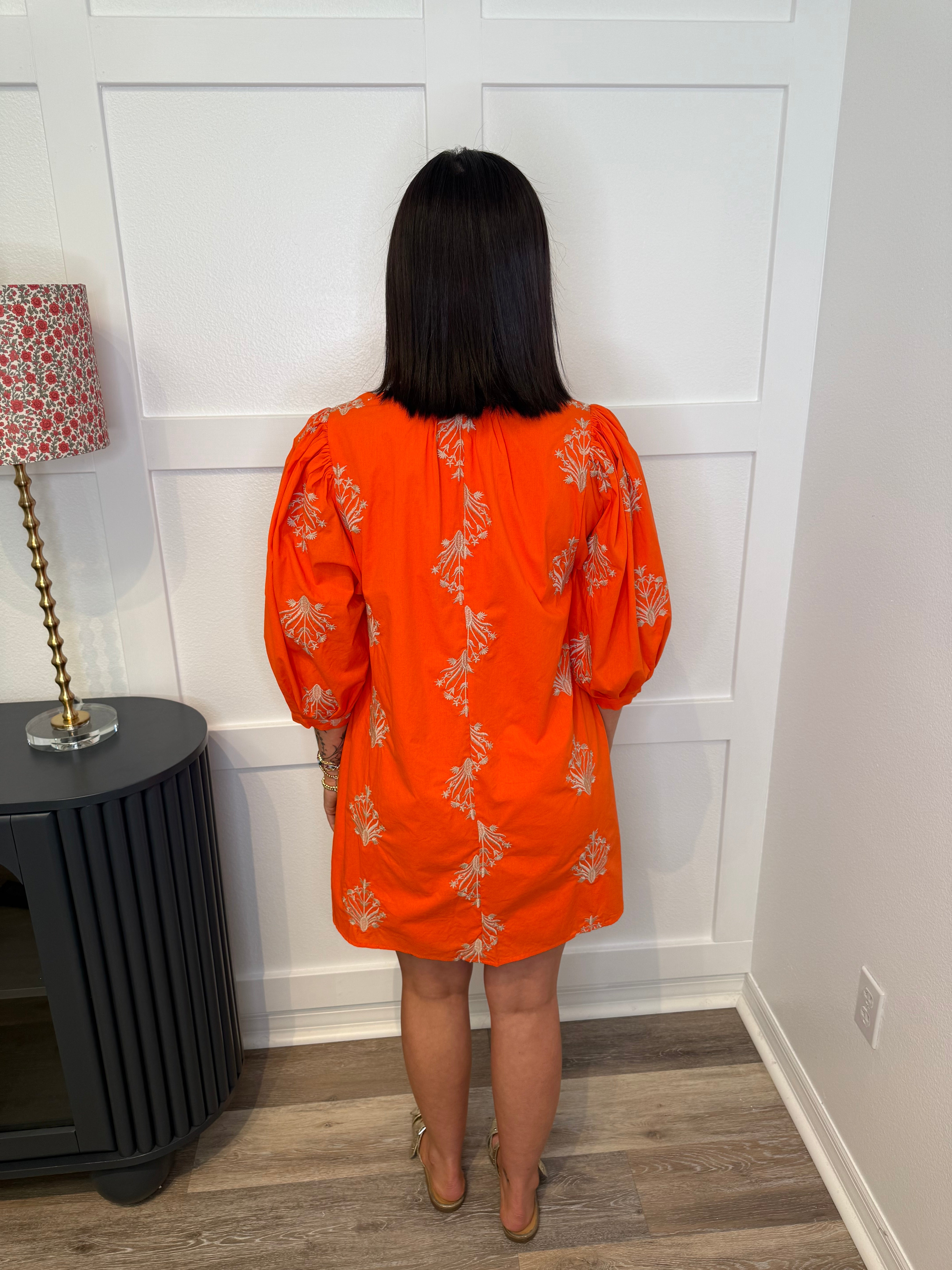 Detailed Orange Embroidered Dress