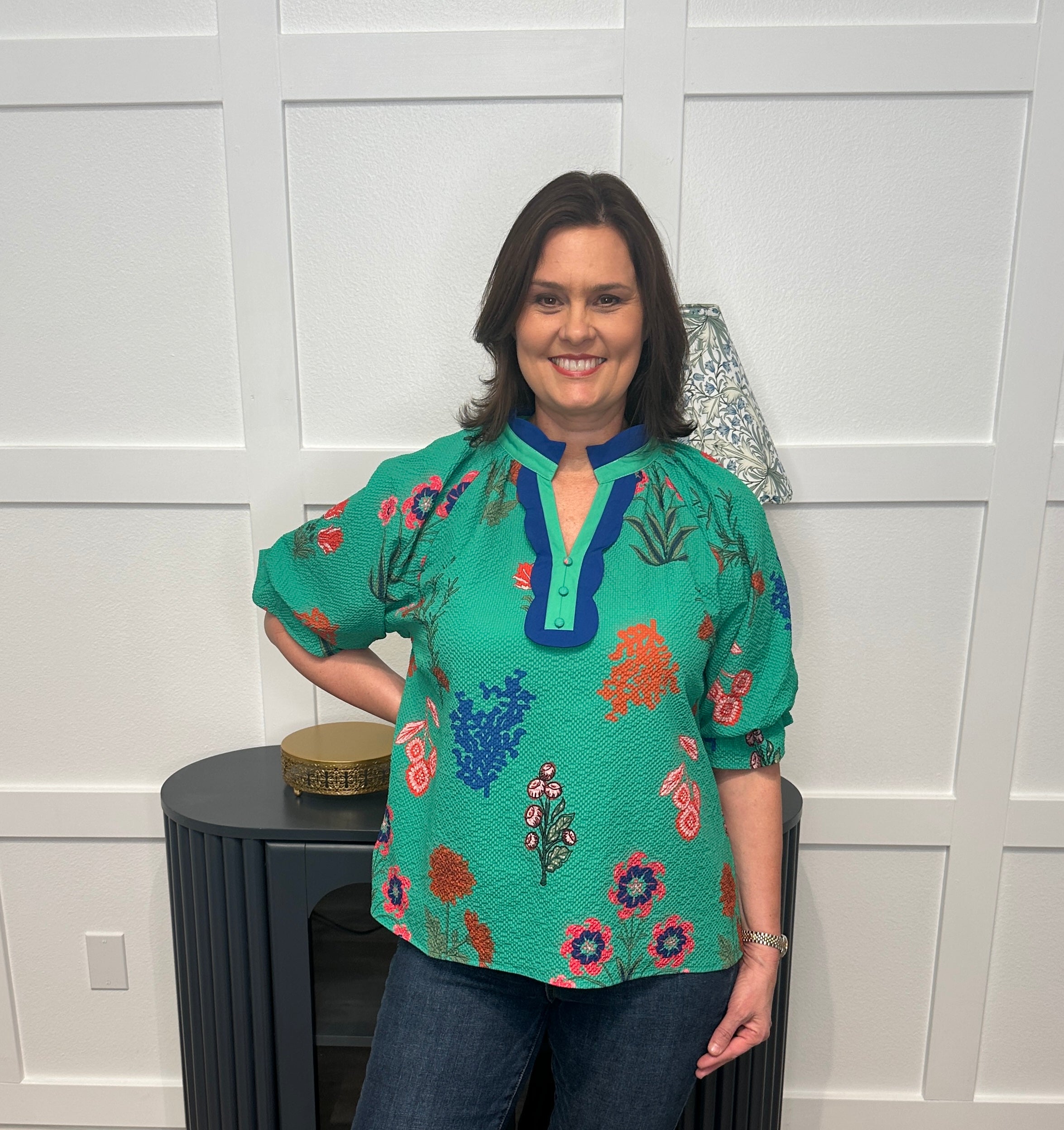 Island Green Floral Blouse