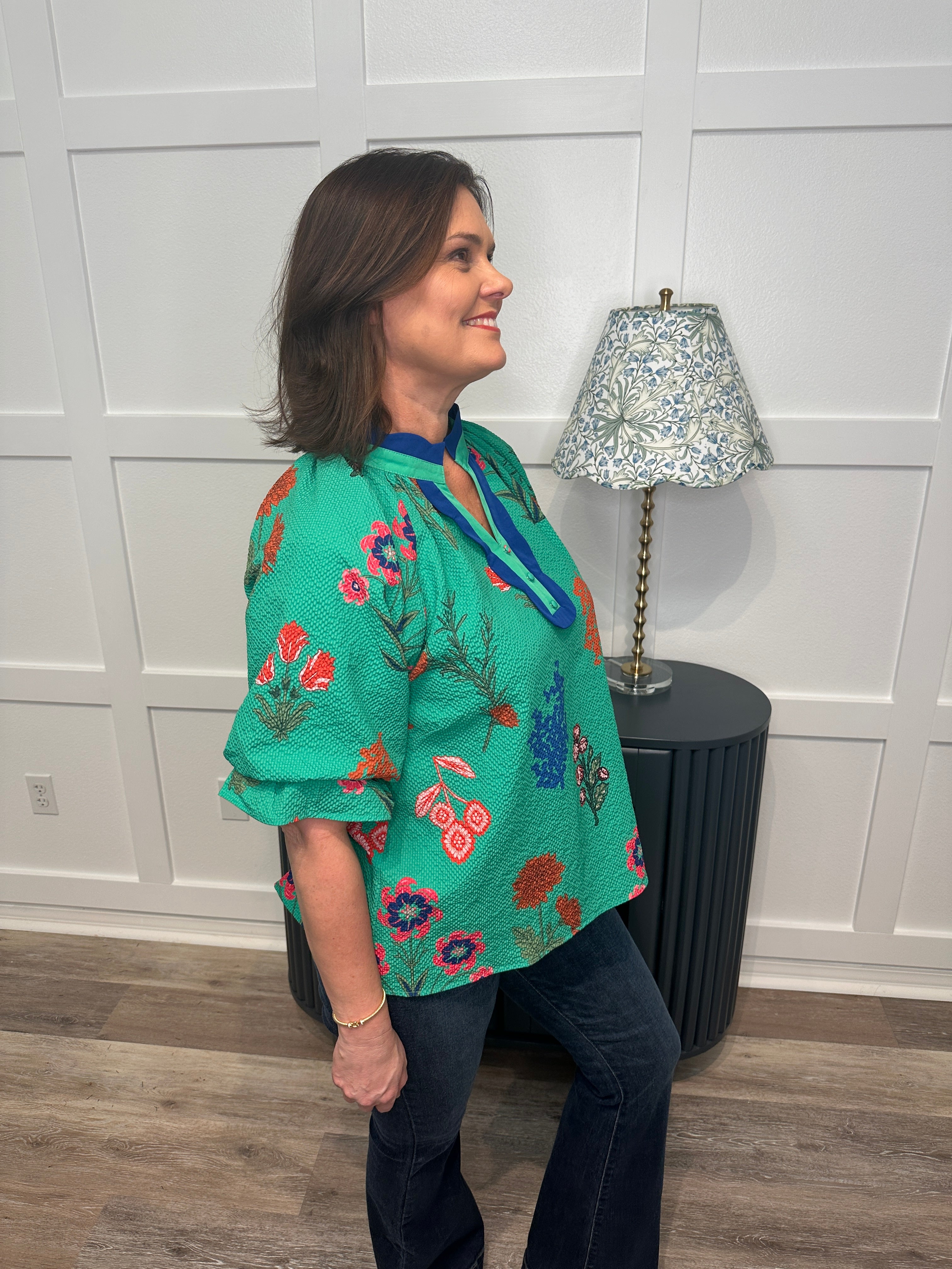 Island Green Floral Blouse