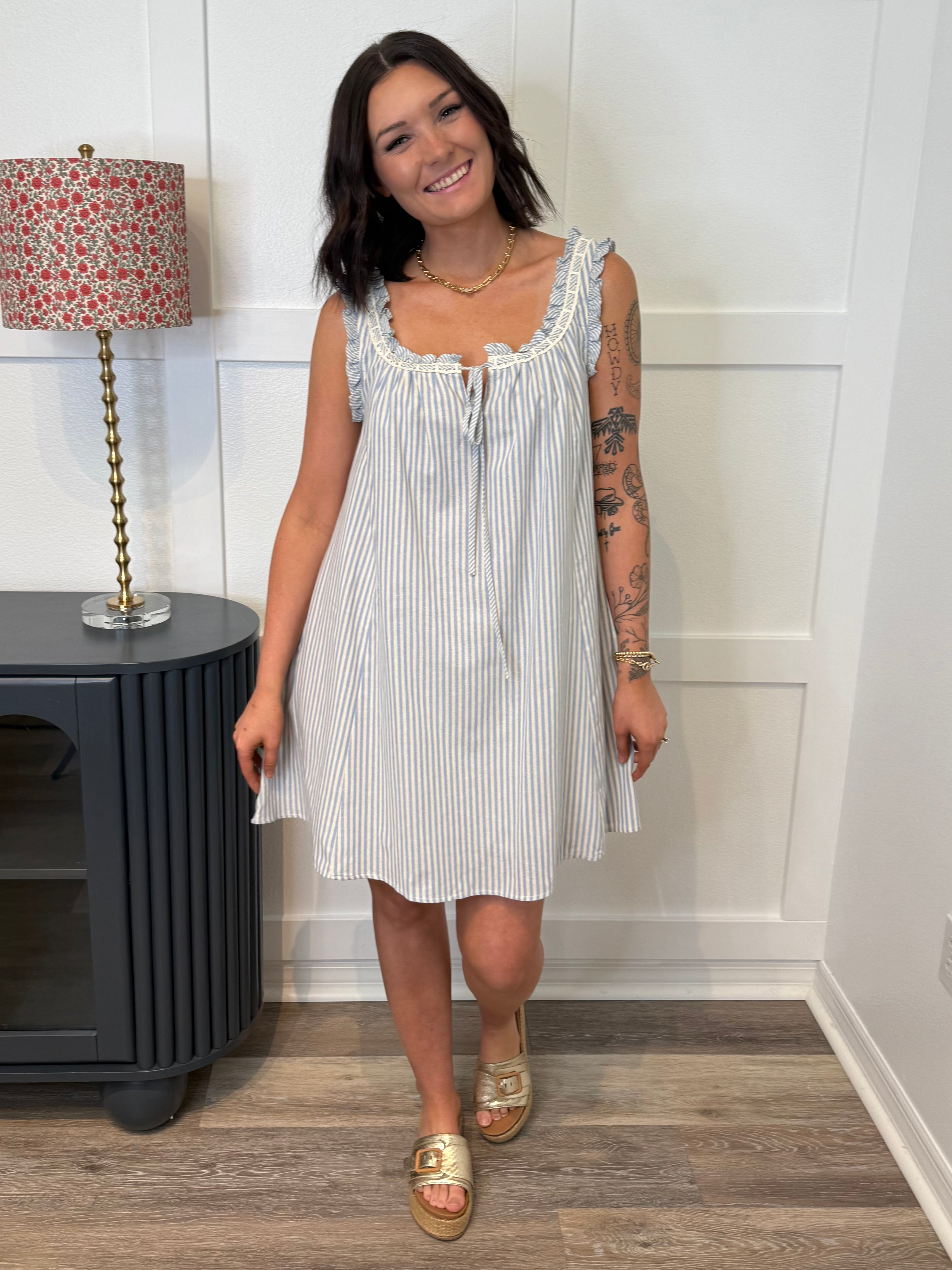 Blue and White Stripe Babydoll Dress