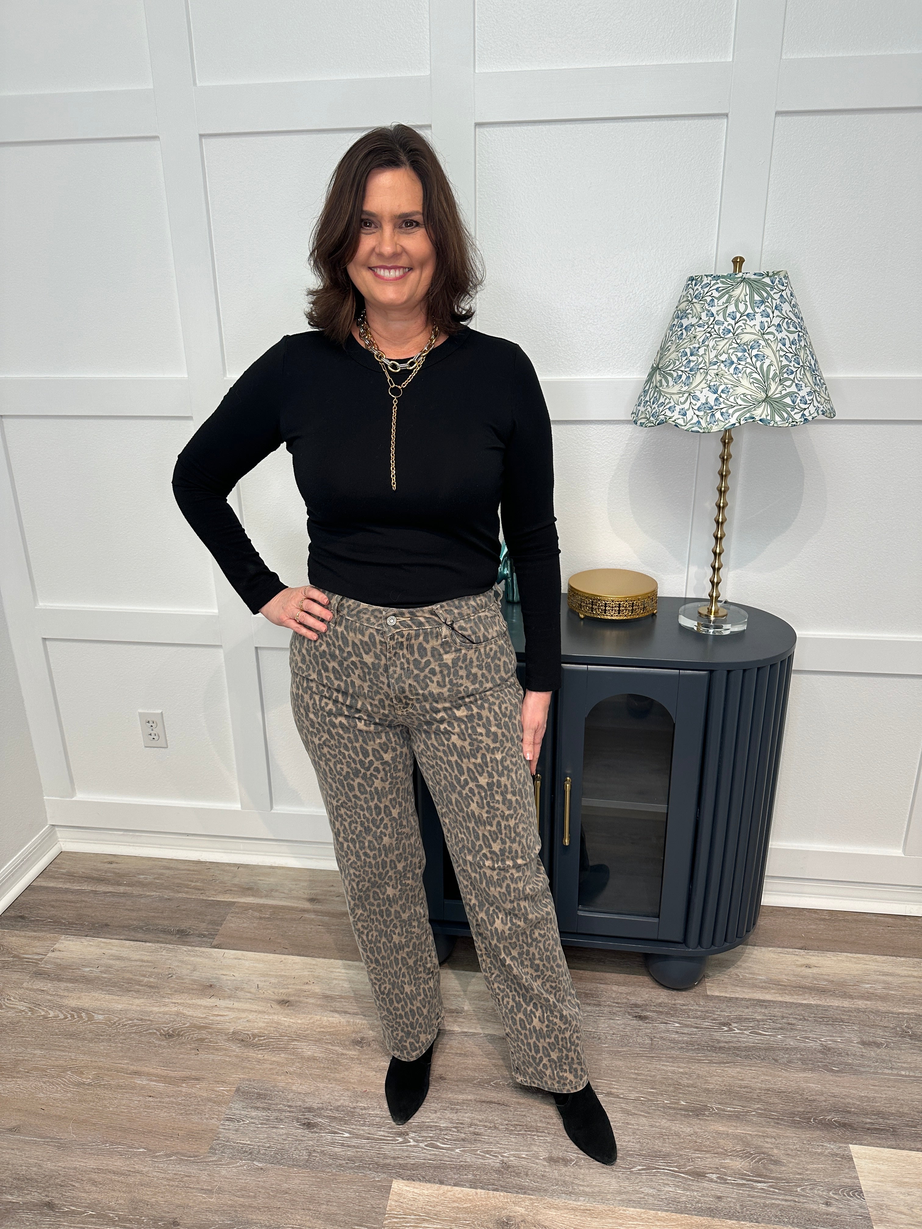 Hidden Cheetah High-Rise Straight Jeans
