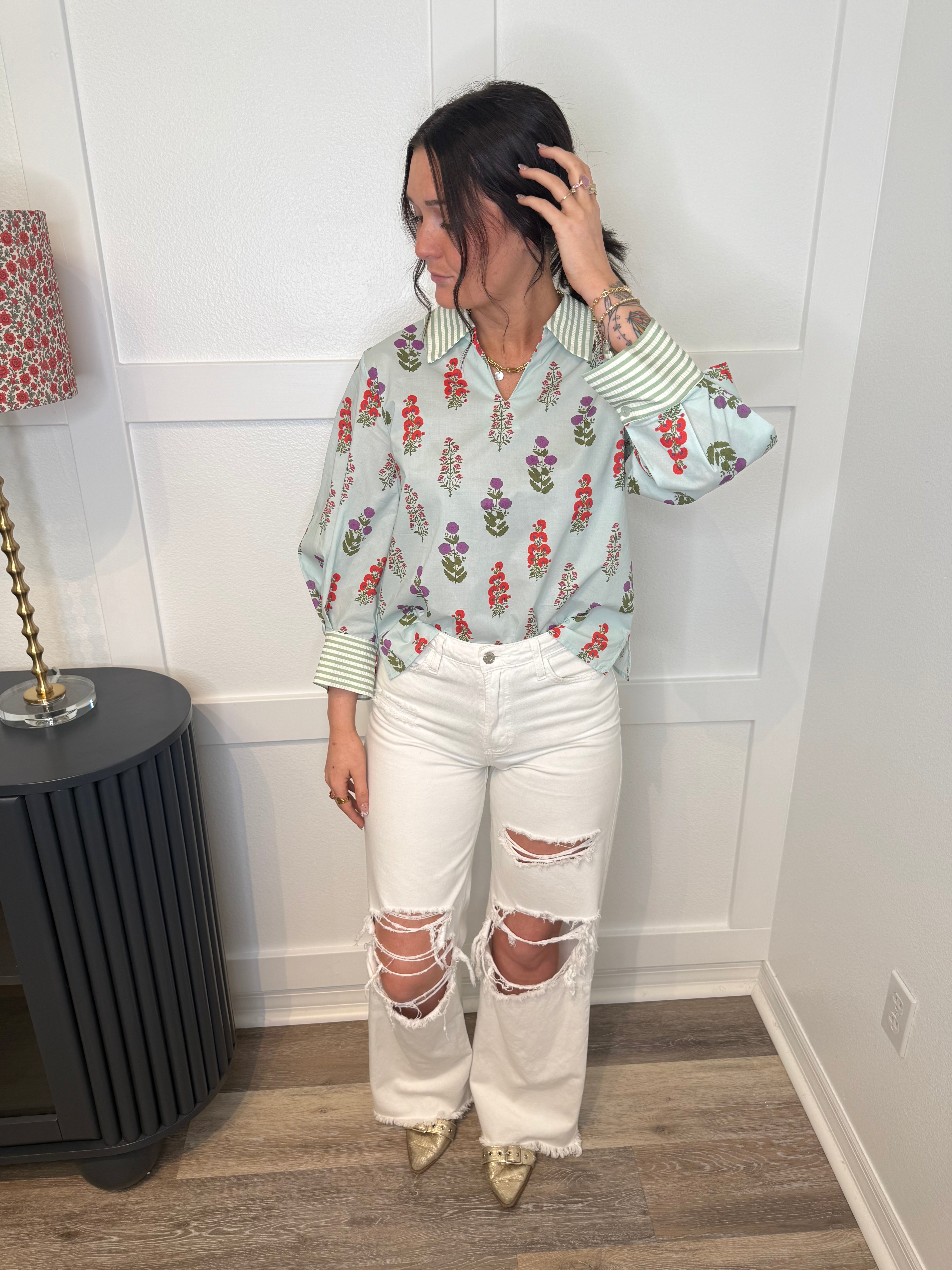 Mint Floral Top