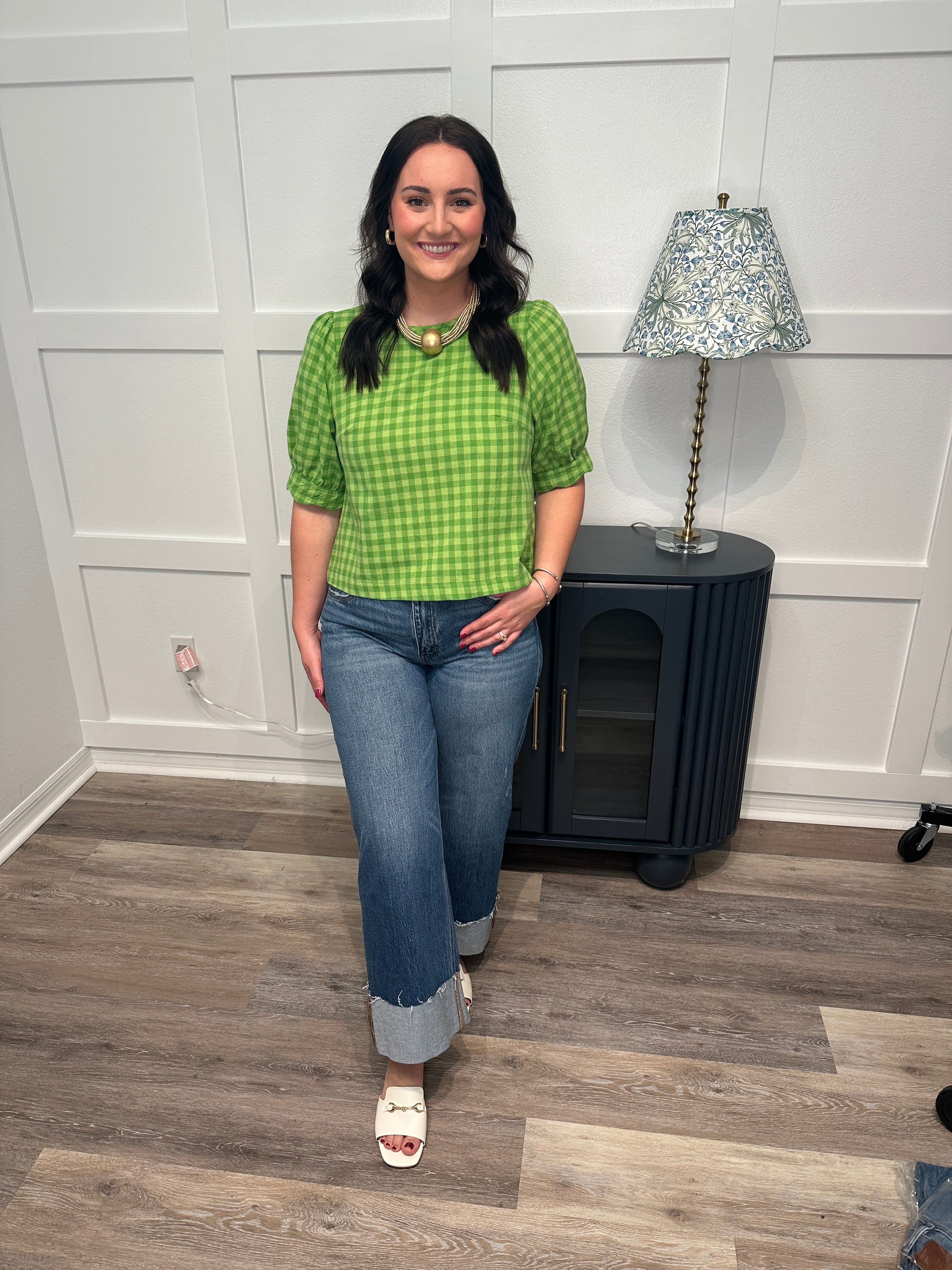 Matcha Two Tone Gingham Top