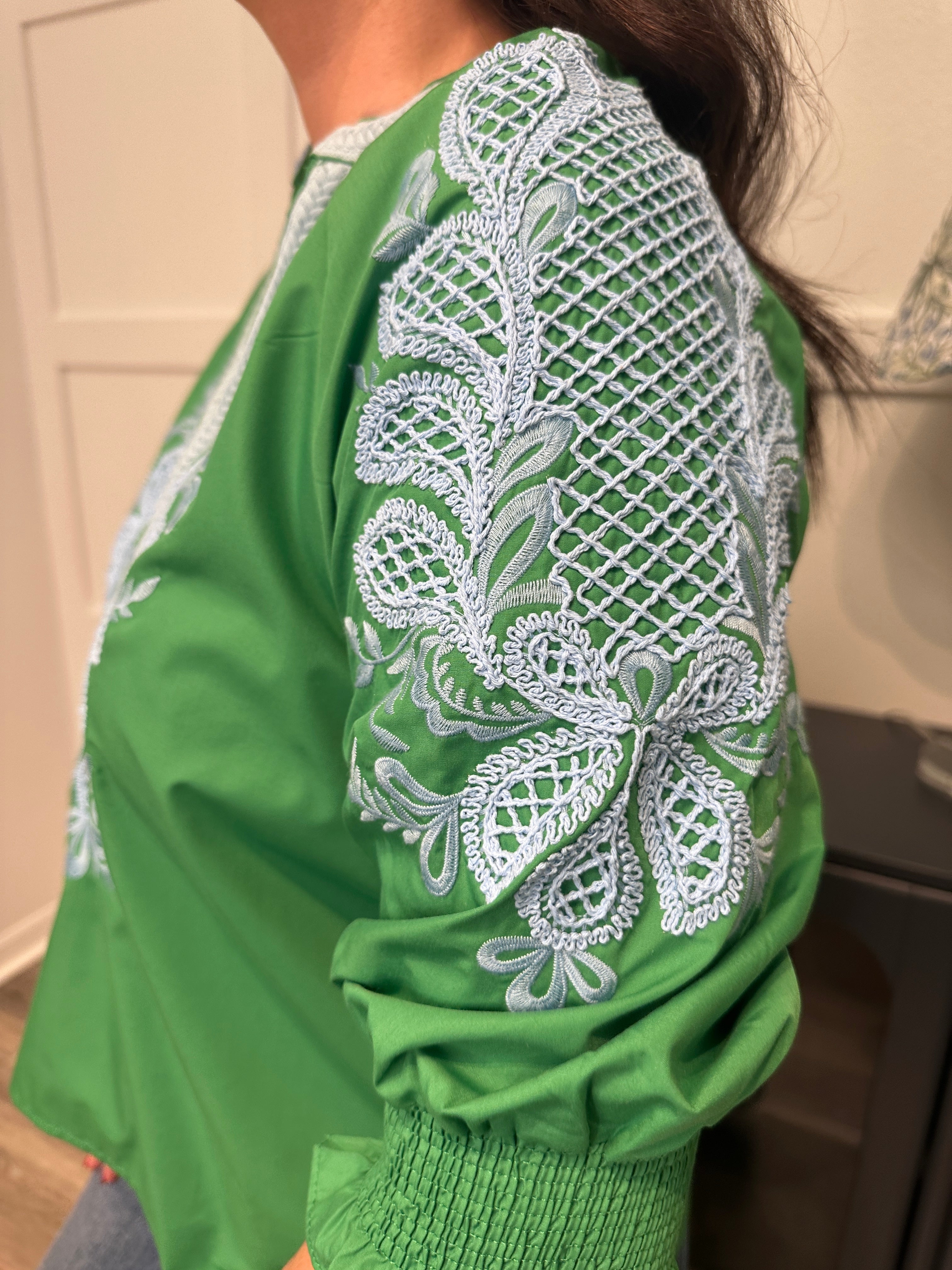 Green Embroidered Top