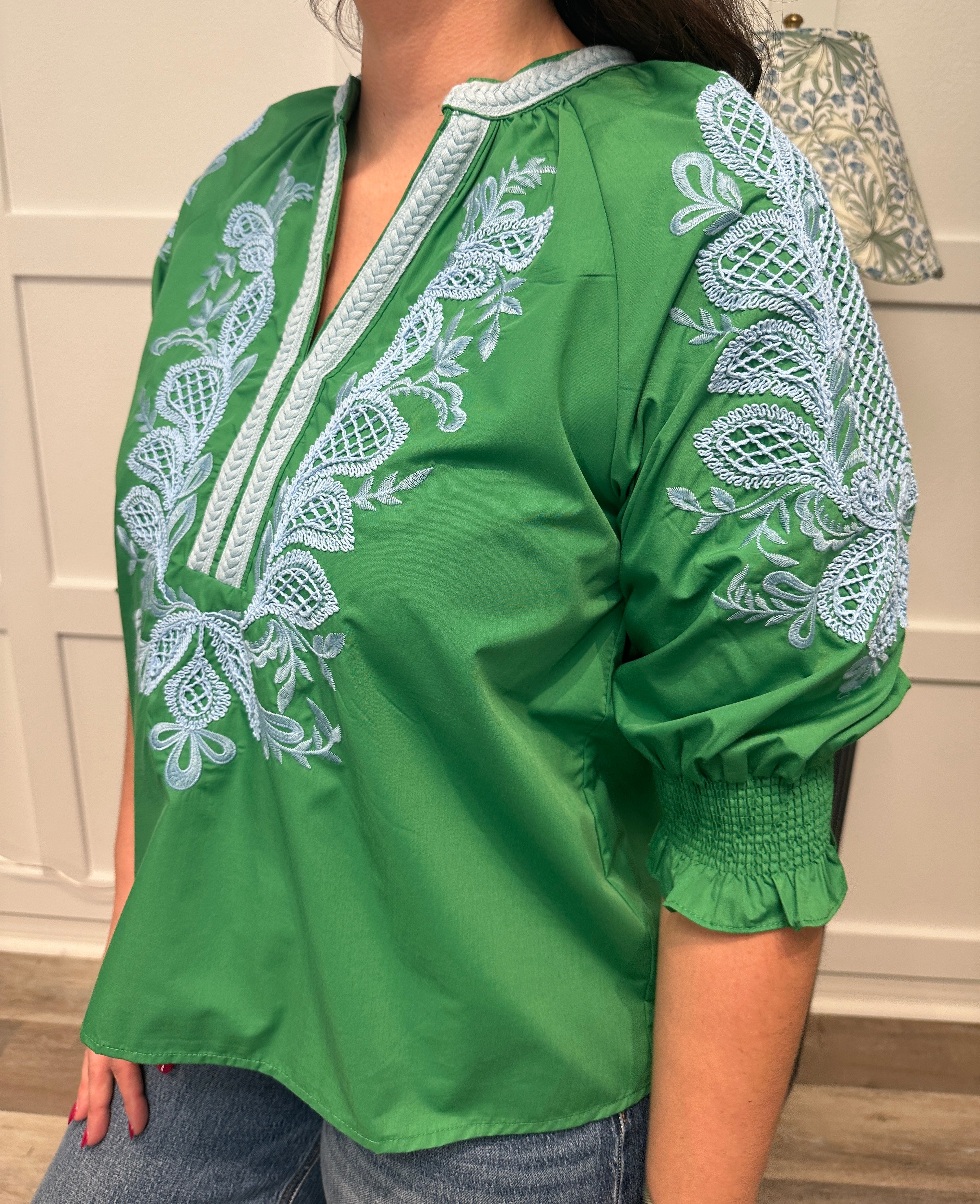 Green Embroidered Top