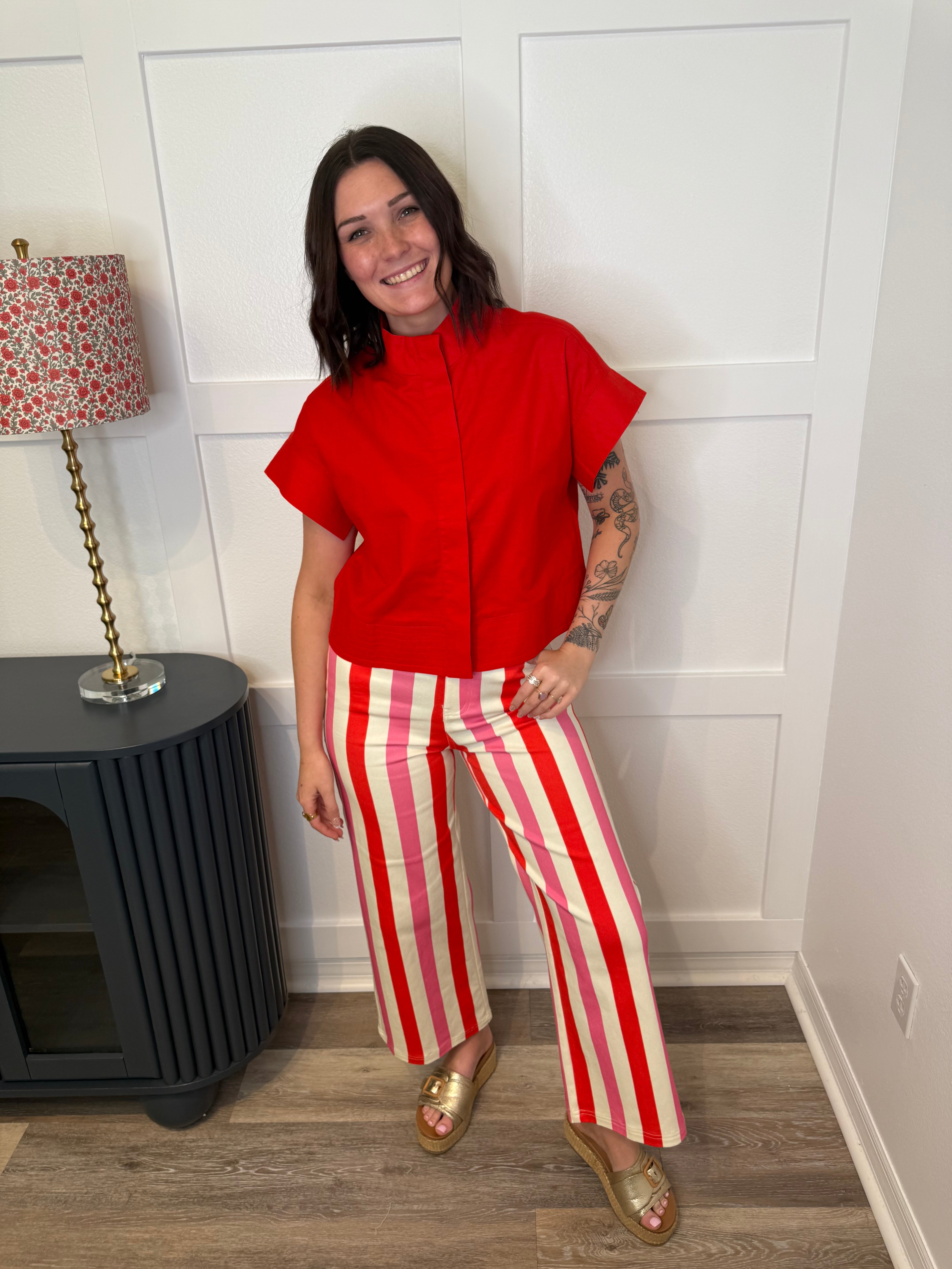 Red and Pink Cropped Jeans