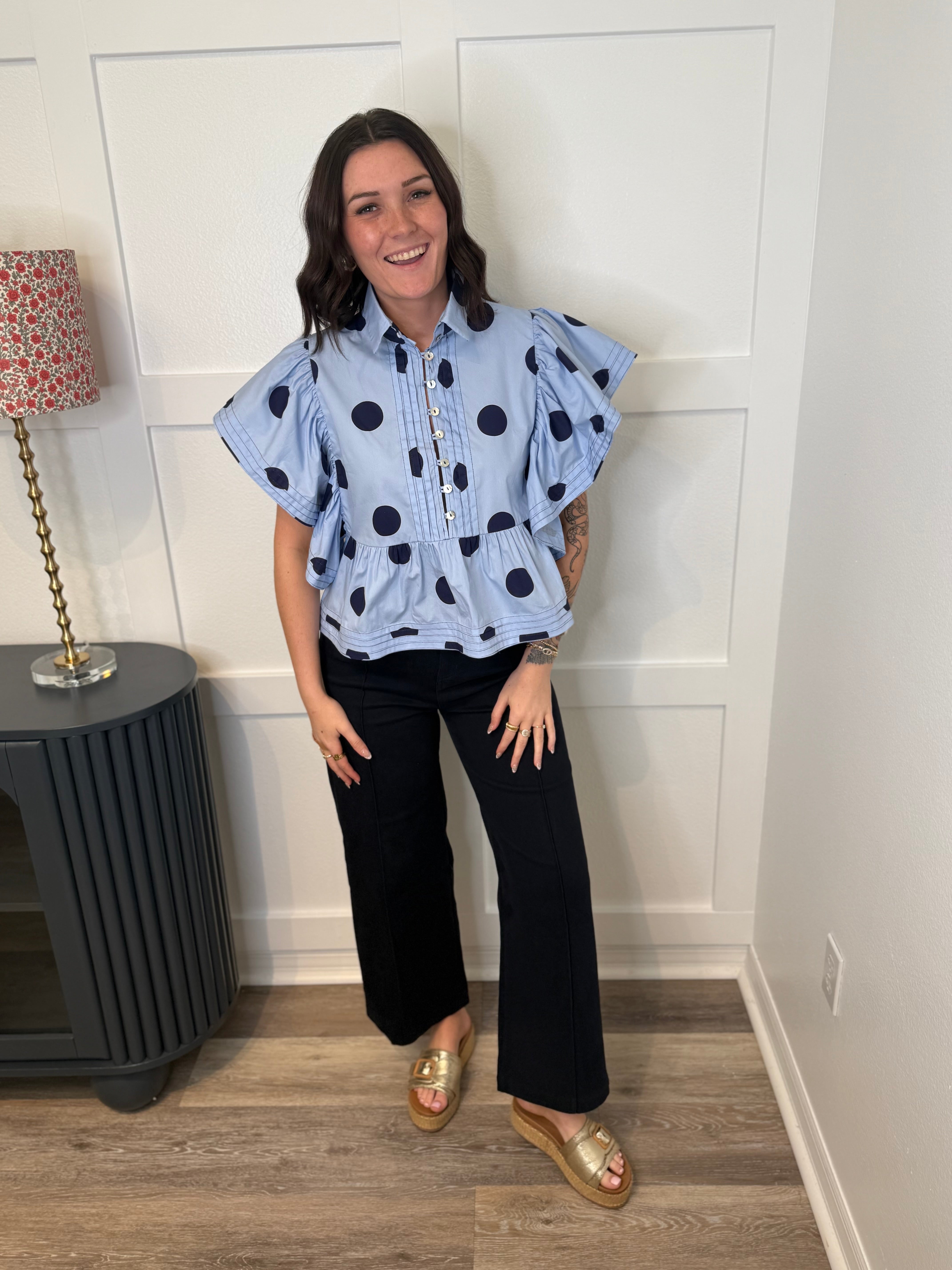 Navy Polka Dot Blouse