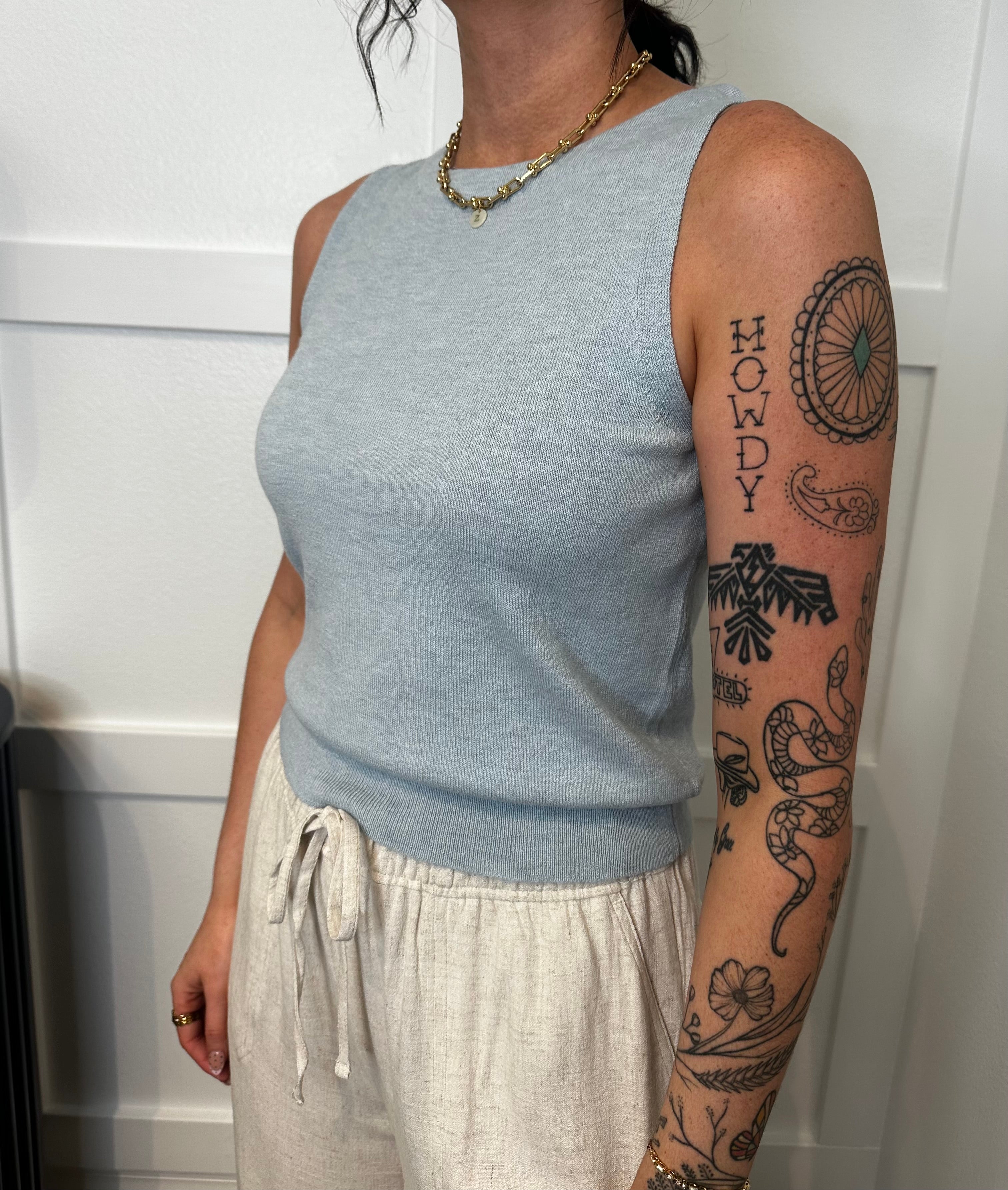Light Weight Sweater Tank Dusty Blue