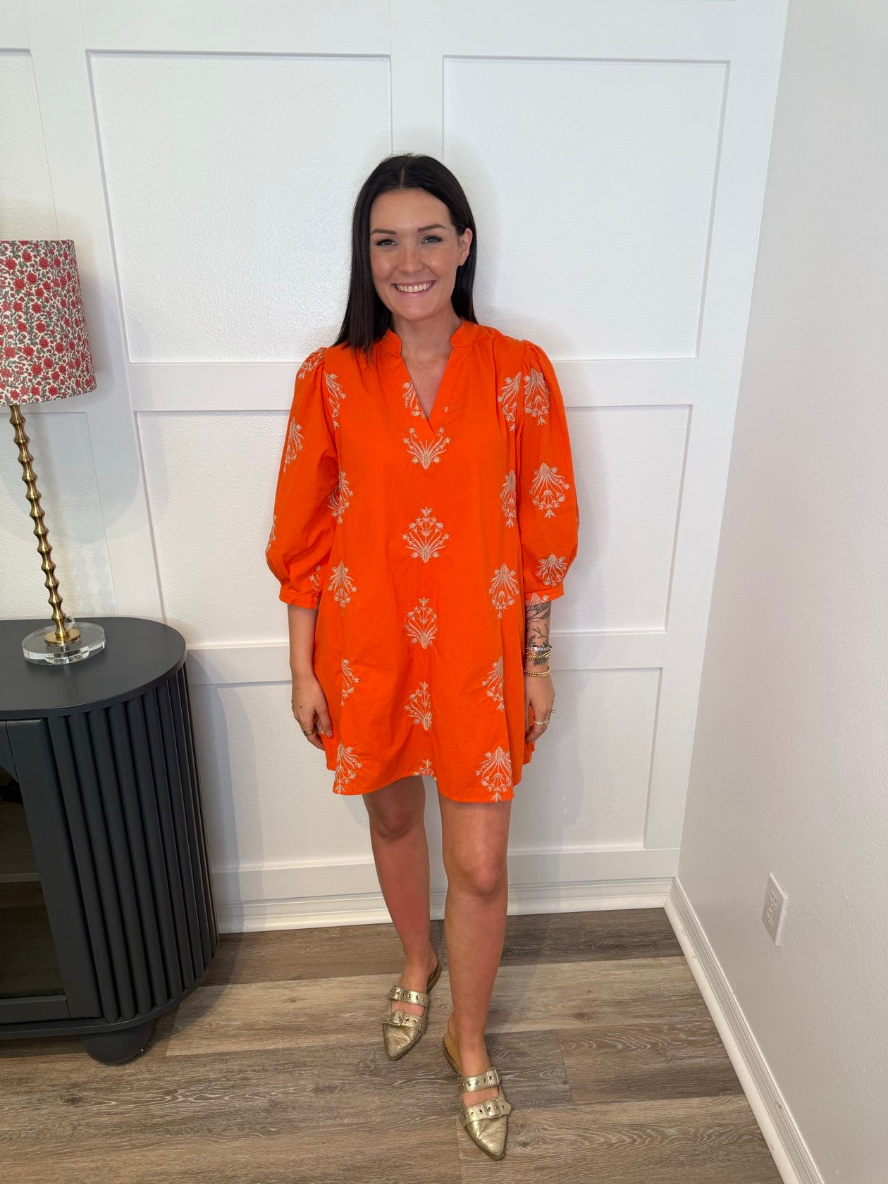 Detailed Orange Embroidered Dress