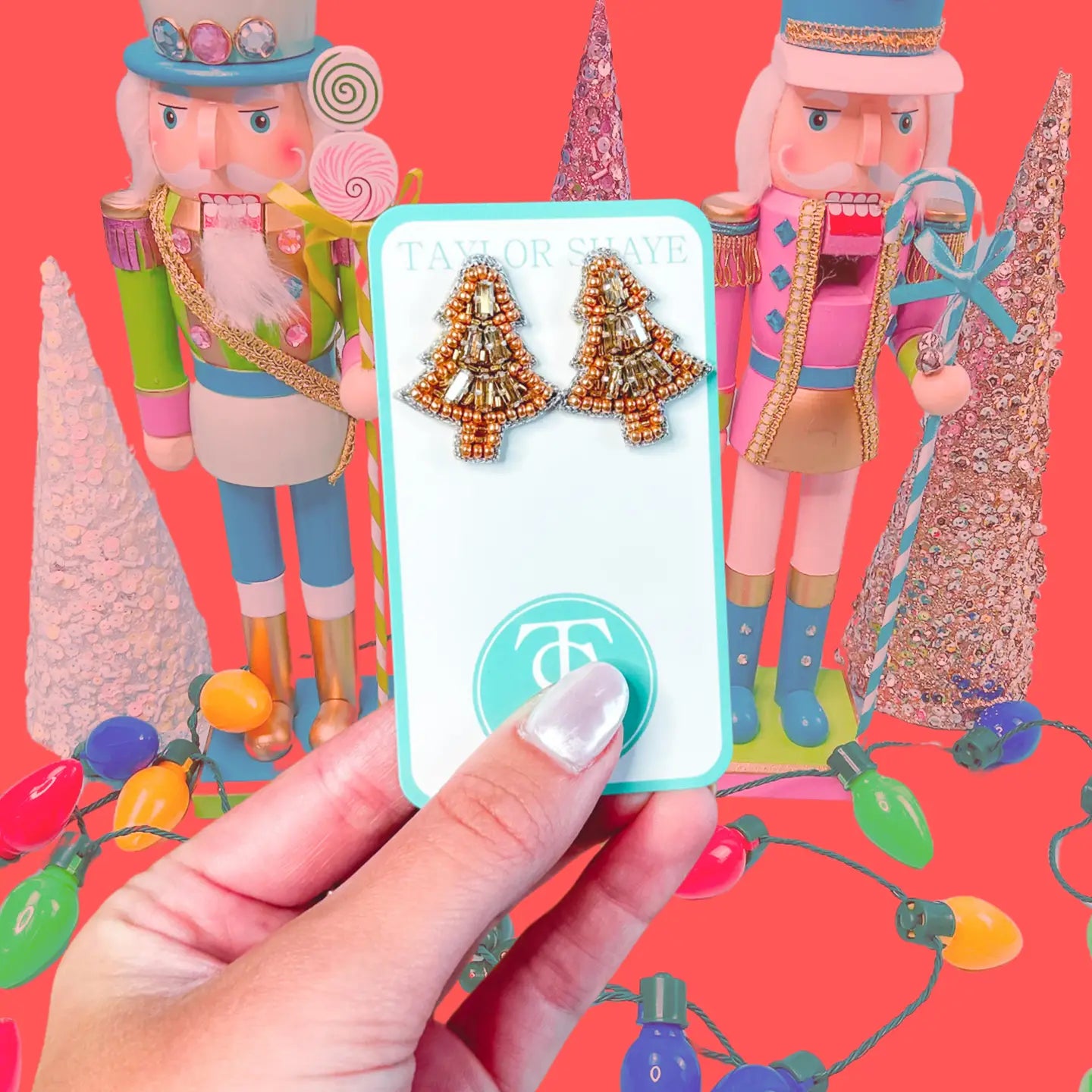 Beaded Crystal Christmas Tree Studs Rose Gold